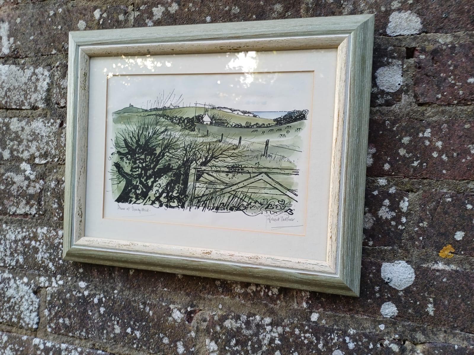 Vintage Signed Lithograph of Beachy Head, South Downs, Sussex by Robert Taverner (1920-2004), Coastal Landscape Framed English Seaside Art