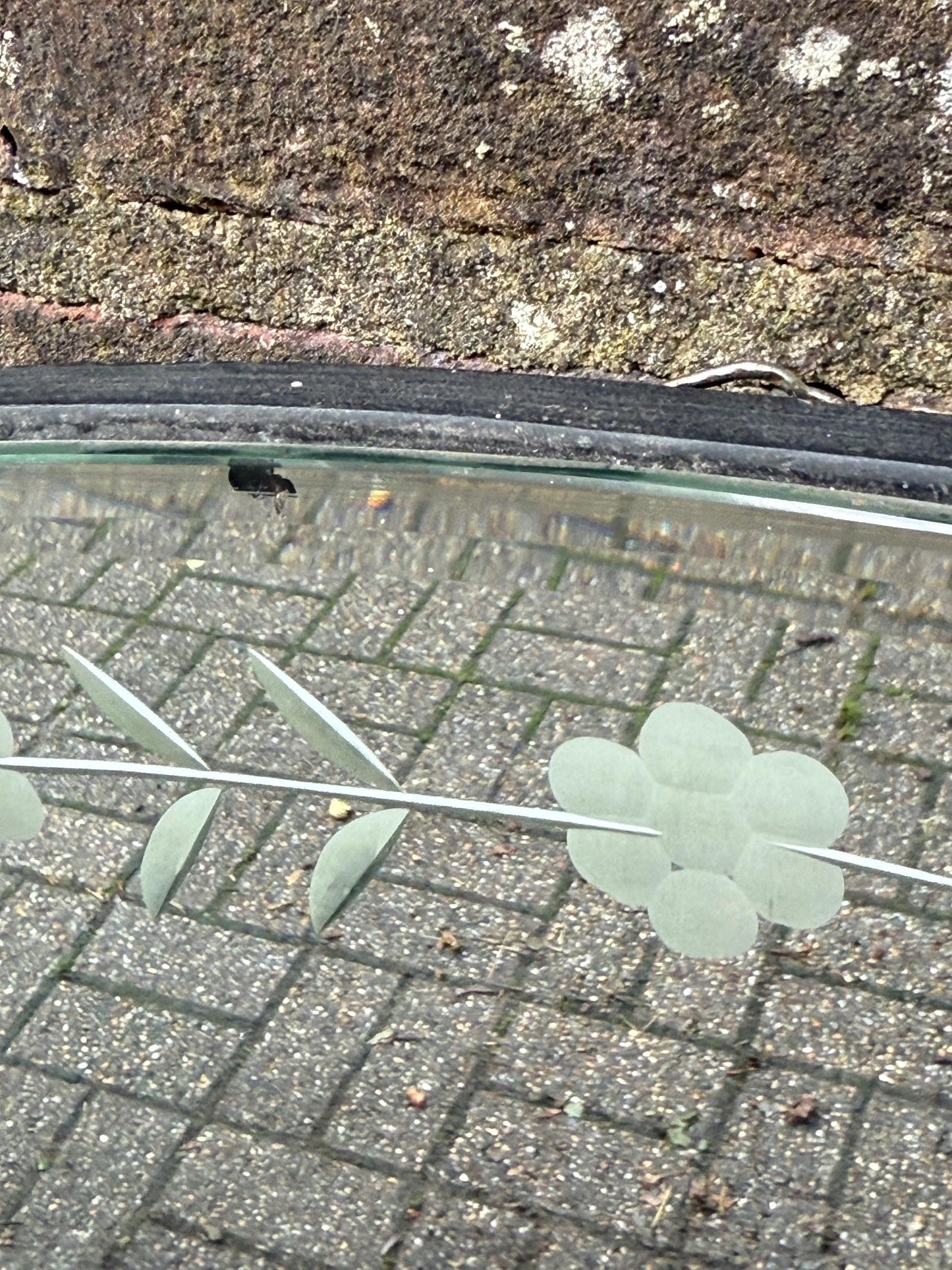 Excellent early mid 1900s Frameless Oval Etched Mirror, large mirror 1930s-1950s, oval glass mirror, mid century mirror 68cm x 41cm