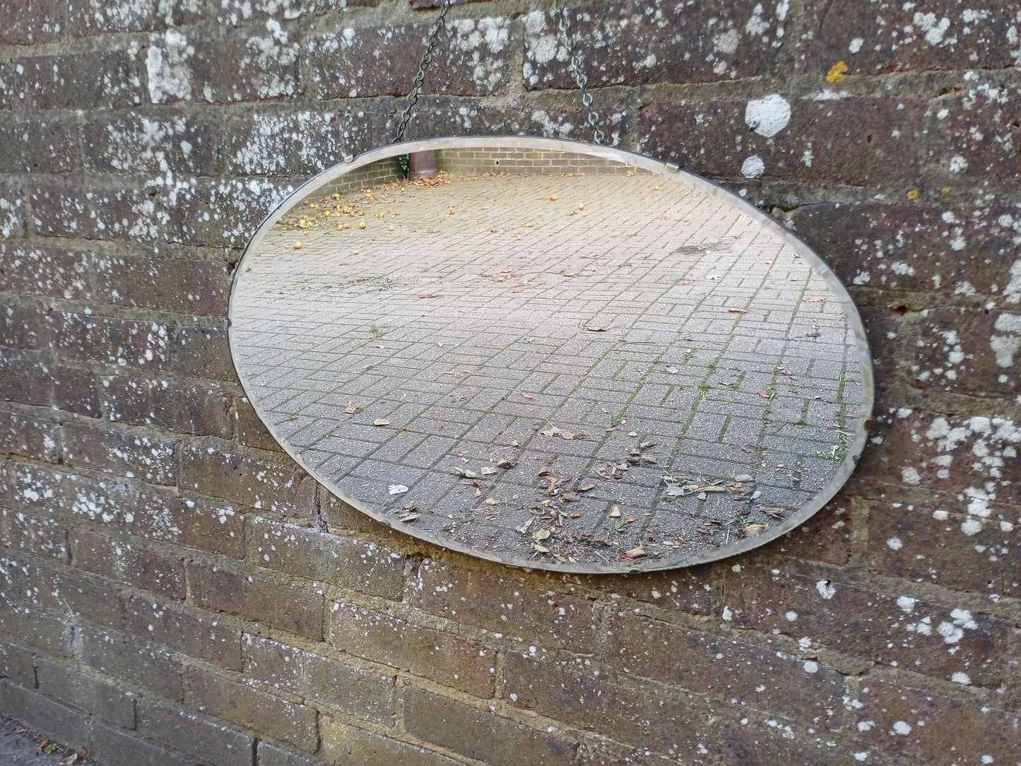 Vintage 1950s Retro Large Oval Frameless Wall Mirror 63.5x40cm with Chrome Clasps, Bevelled Glass Mid Century Decorative Home Decor