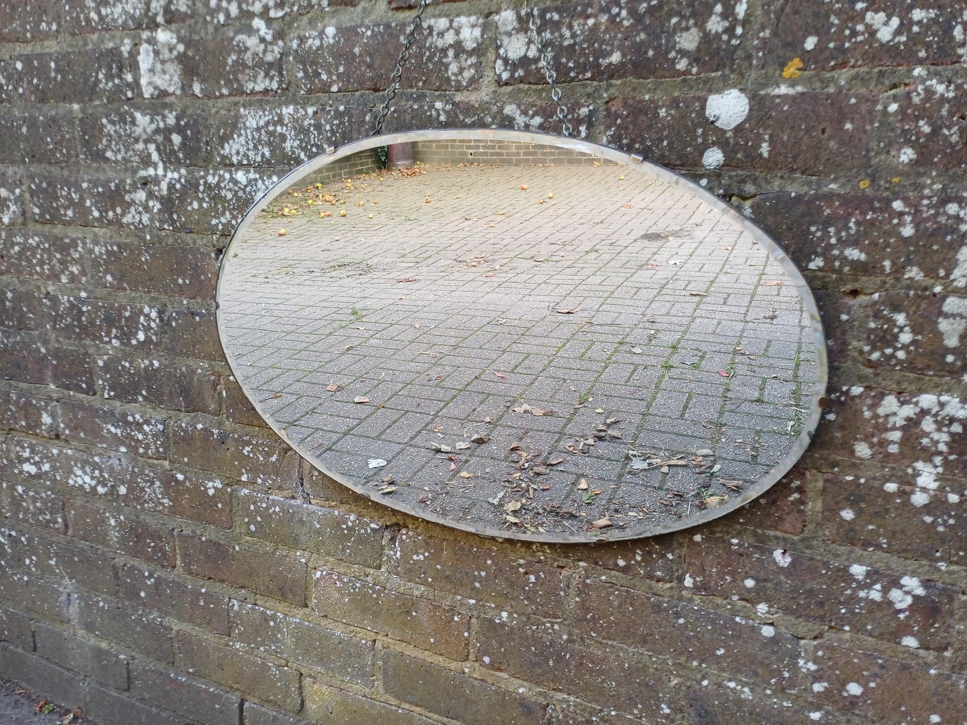 Vintage 1950s Retro Large Oval Frameless Wall Mirror 63.5x40cm with Chrome Clasps, Bevelled Glass Mid Century Decorative Home Decor