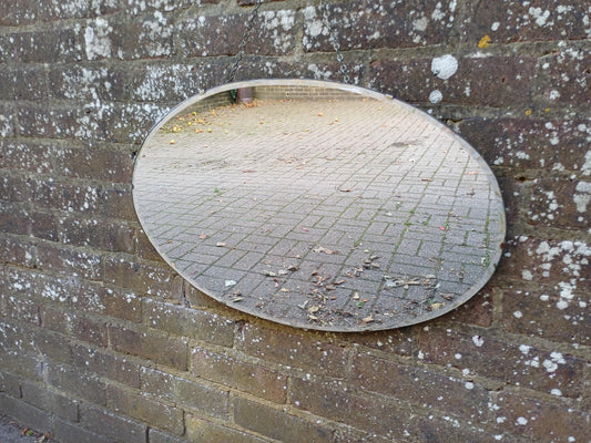 Vintage 1950s Retro Large Oval Frameless Wall Mirror 63.5x40cm with Chrome Clasps, Bevelled Glass Mid Century Decorative Home Decor
