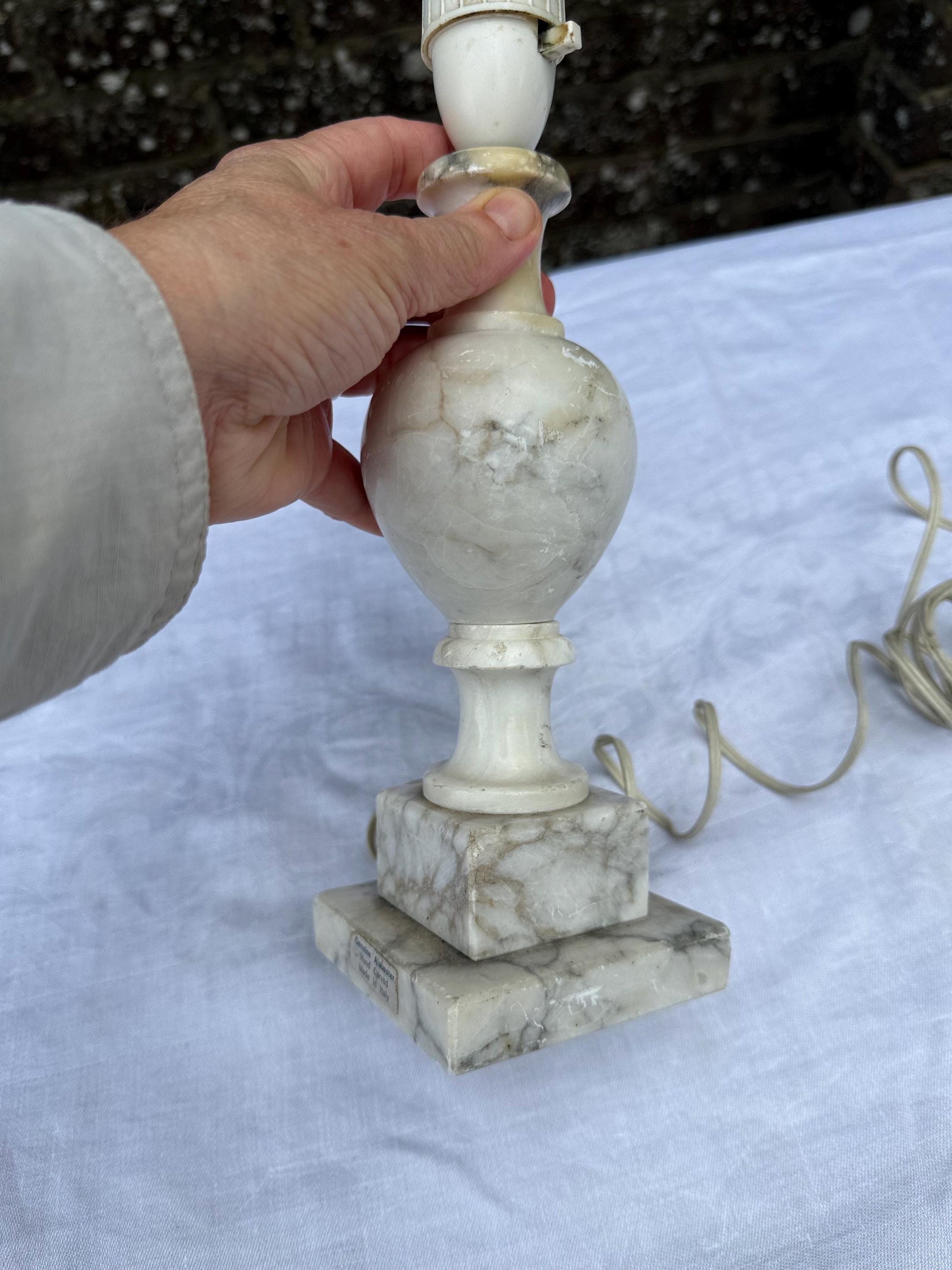 Rare Mid-century Italian Alabaster Table Lamp, Grey Table Lamp, Hand Carved Mid Century Stone Lighting, Made in Italy, Bedside Lamp Base