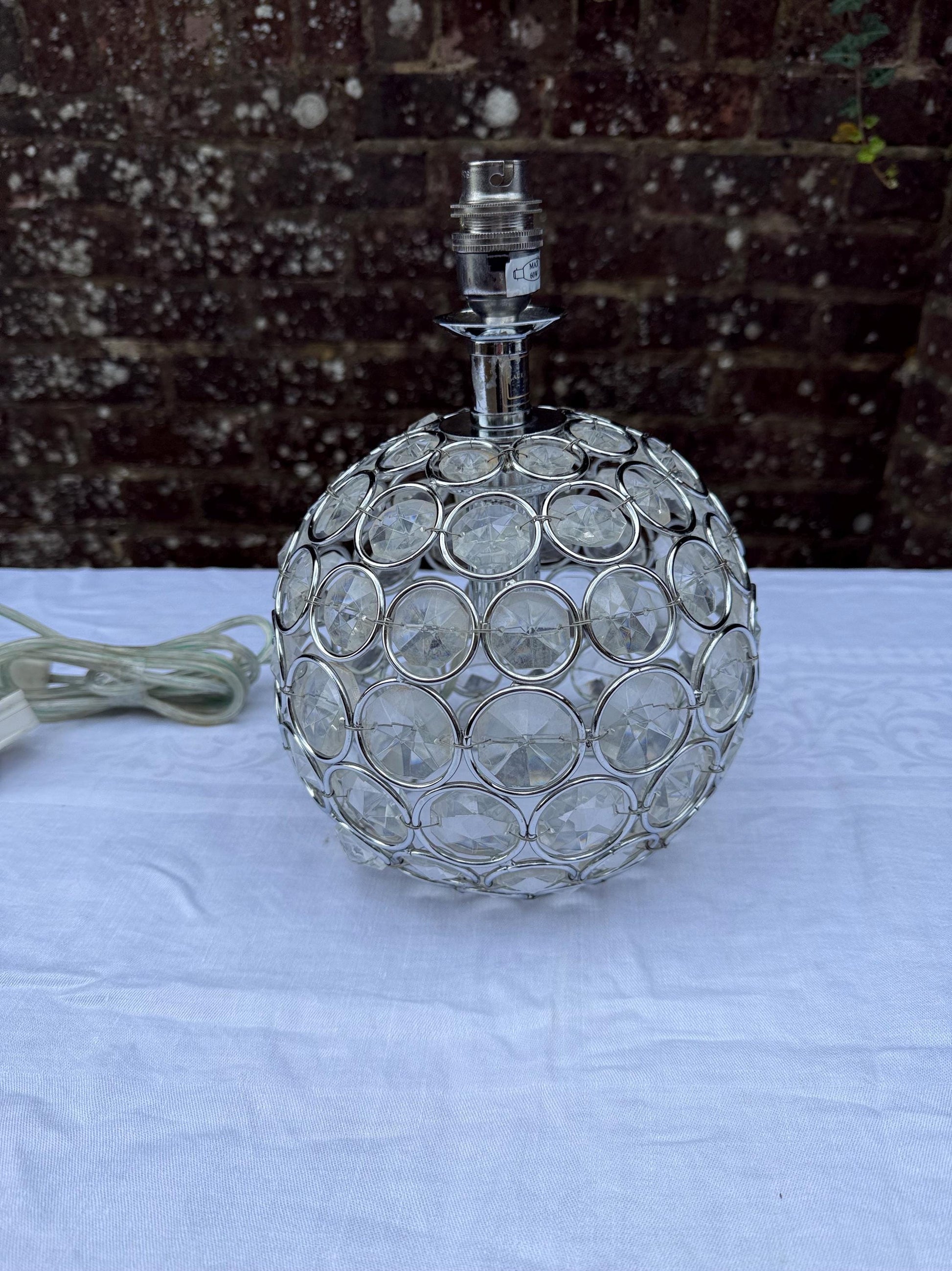 Vintage Crystal Globe Lamp, Chrome & Glass Orb Table Lamp with Faceted Crystal Discs, Retro Glam Lighting, Laura Ashley Store lamp