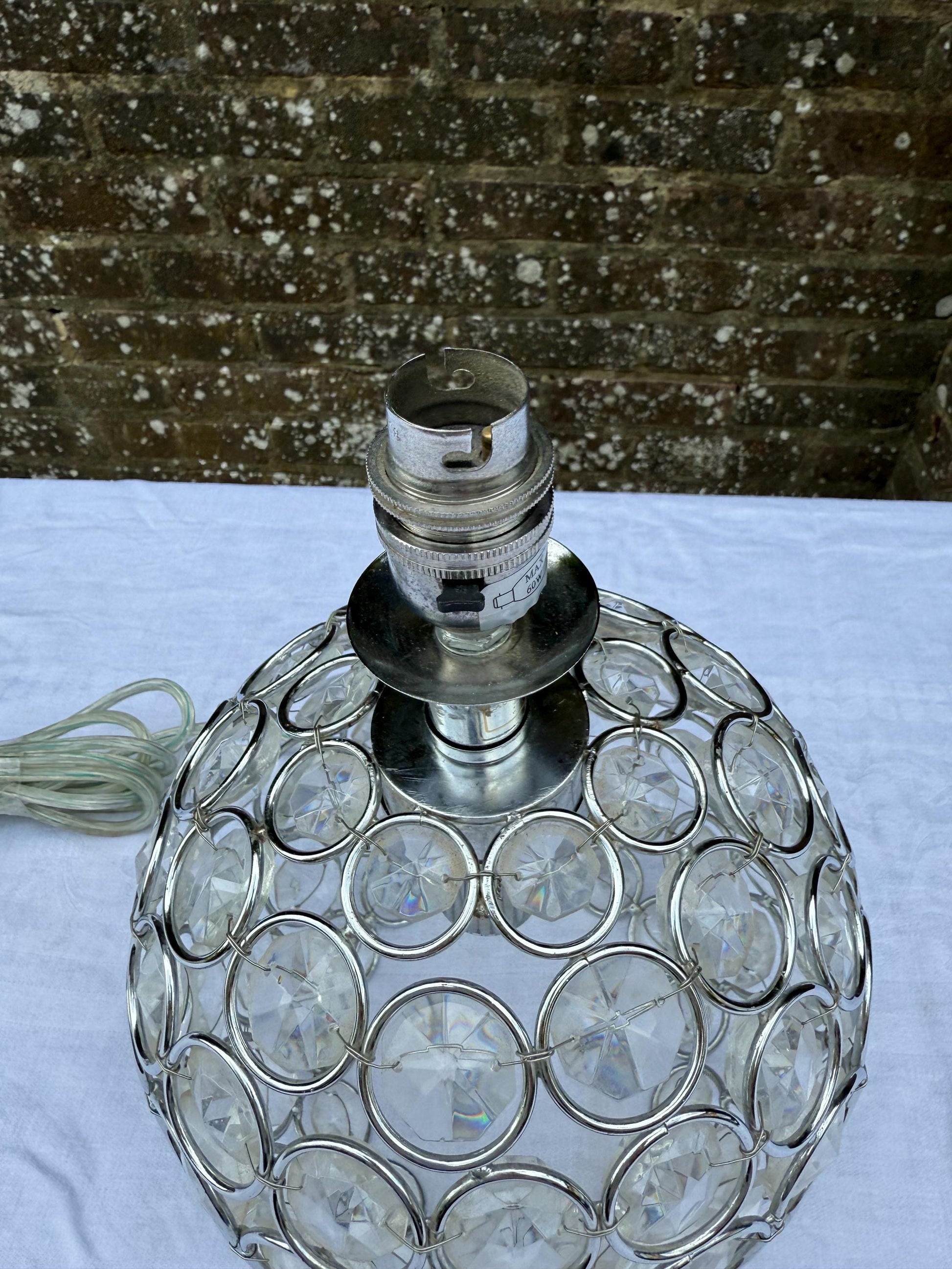 Vintage Crystal Globe Lamp, Chrome & Glass Orb Table Lamp with Faceted Crystal Discs, Retro Glam Lighting, Laura Ashley Store lamp