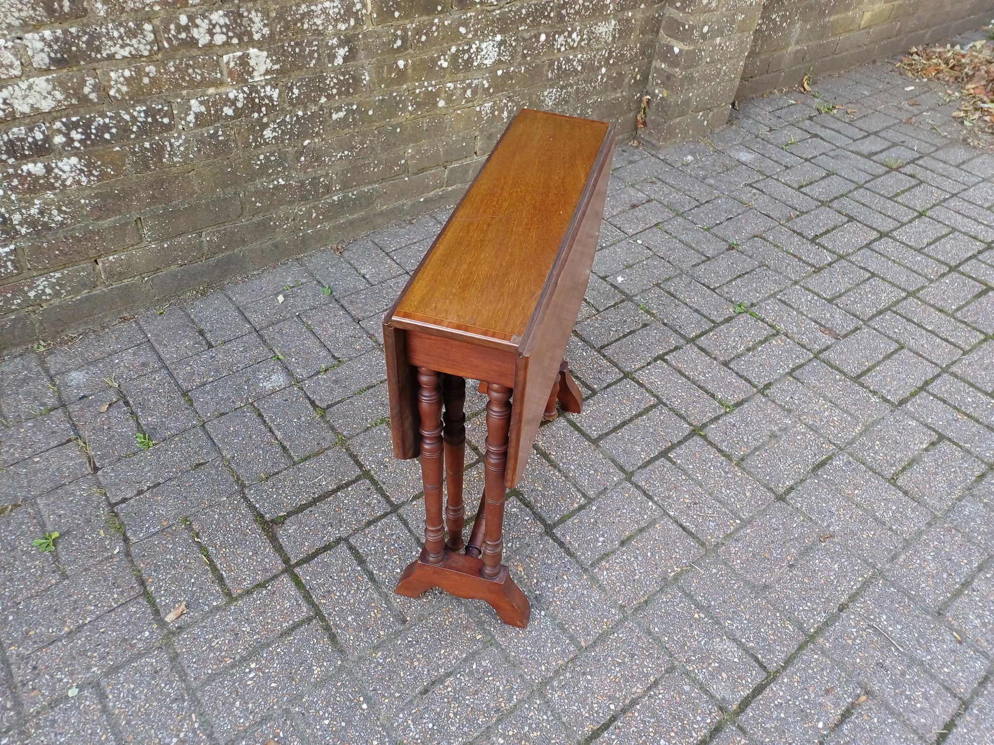 Antique Mahogany Inlaid Sutherland Table 19thC Drop Leaf Folding Occasional Side Table with Turned Legs Porcelain Castors