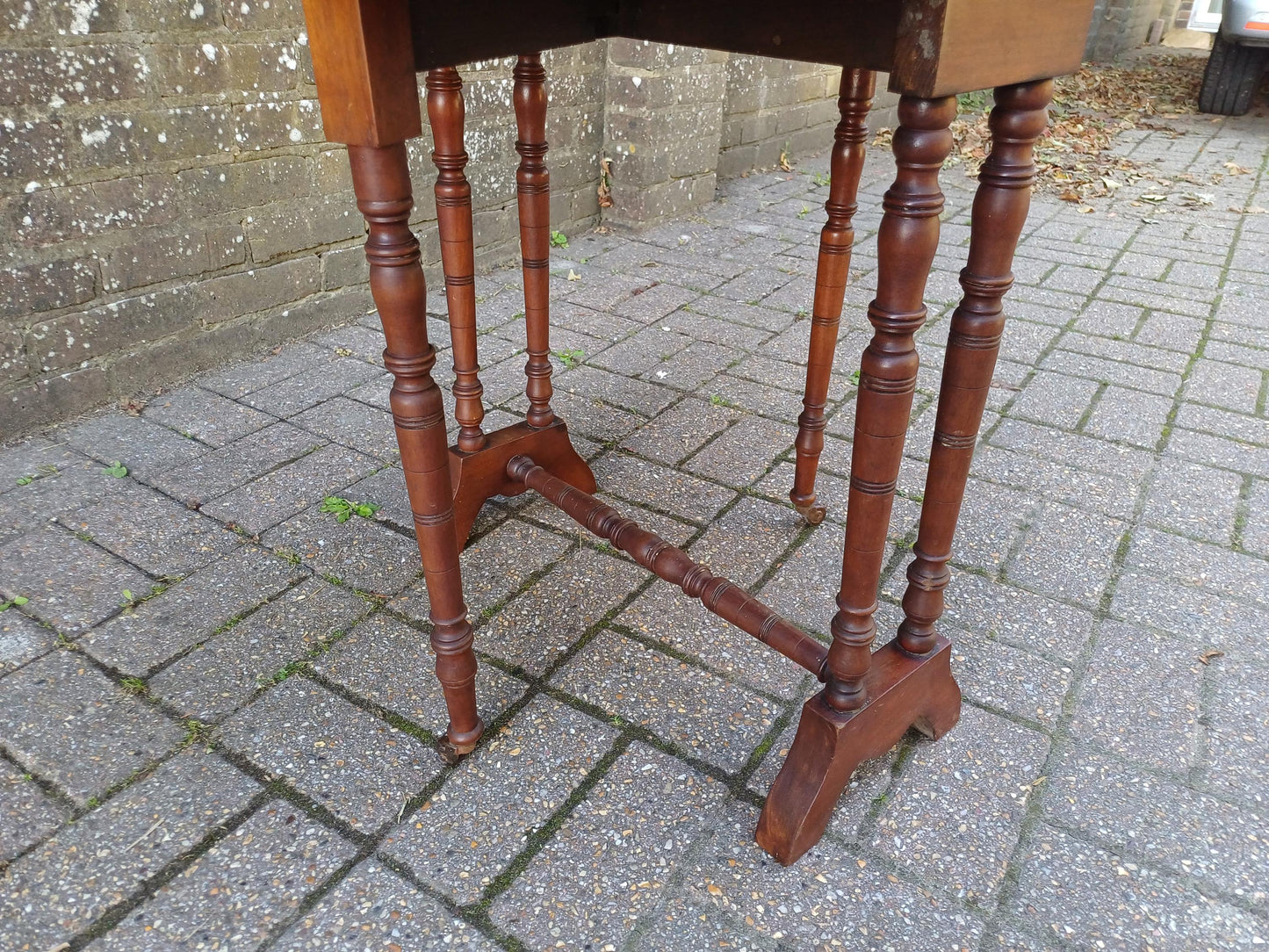 Antique Mahogany Inlaid Sutherland Table 19thC Drop Leaf Folding Occasional Side Table with Turned Legs Porcelain Castors