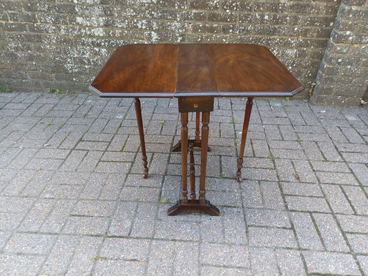 Antique Solid Mahogany Inlaid Sutherland Table 19thC Drop Leaf Folding Occasional Side Lamp Tea Table with Turned Legs & Porcelain Castors