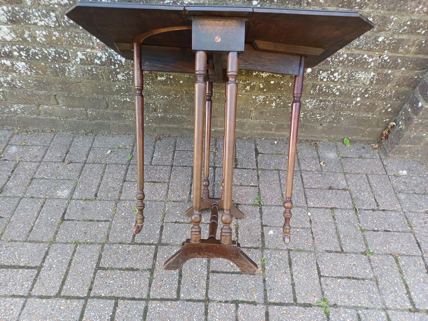 Antique Solid Mahogany Inlaid Sutherland Table 19thC Drop Leaf Folding Occasional Side Lamp Tea Table with Turned Legs & Porcelain Castors