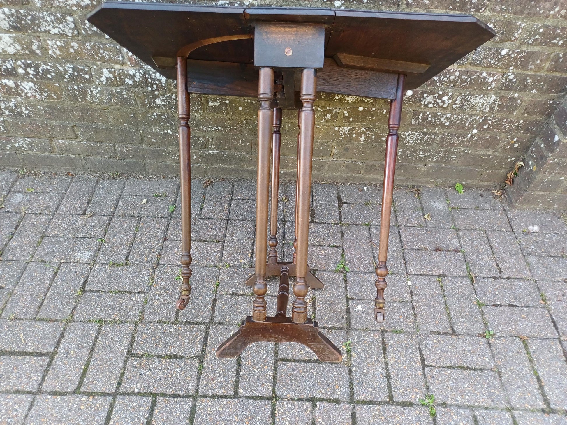 Antique Solid Mahogany Inlaid Sutherland Table 19thC Drop Leaf Folding Occasional Side Lamp Tea Table with Turned Legs & Porcelain Castors