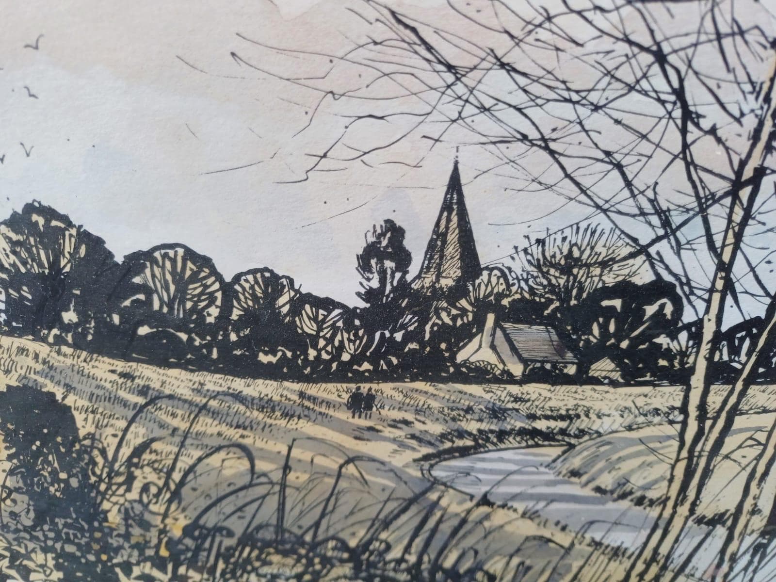 Vintage Signed Lithograph of Alfriston Sussex by Robert Taverner (1920-2004), Village Landscape Framed English Countryside Art