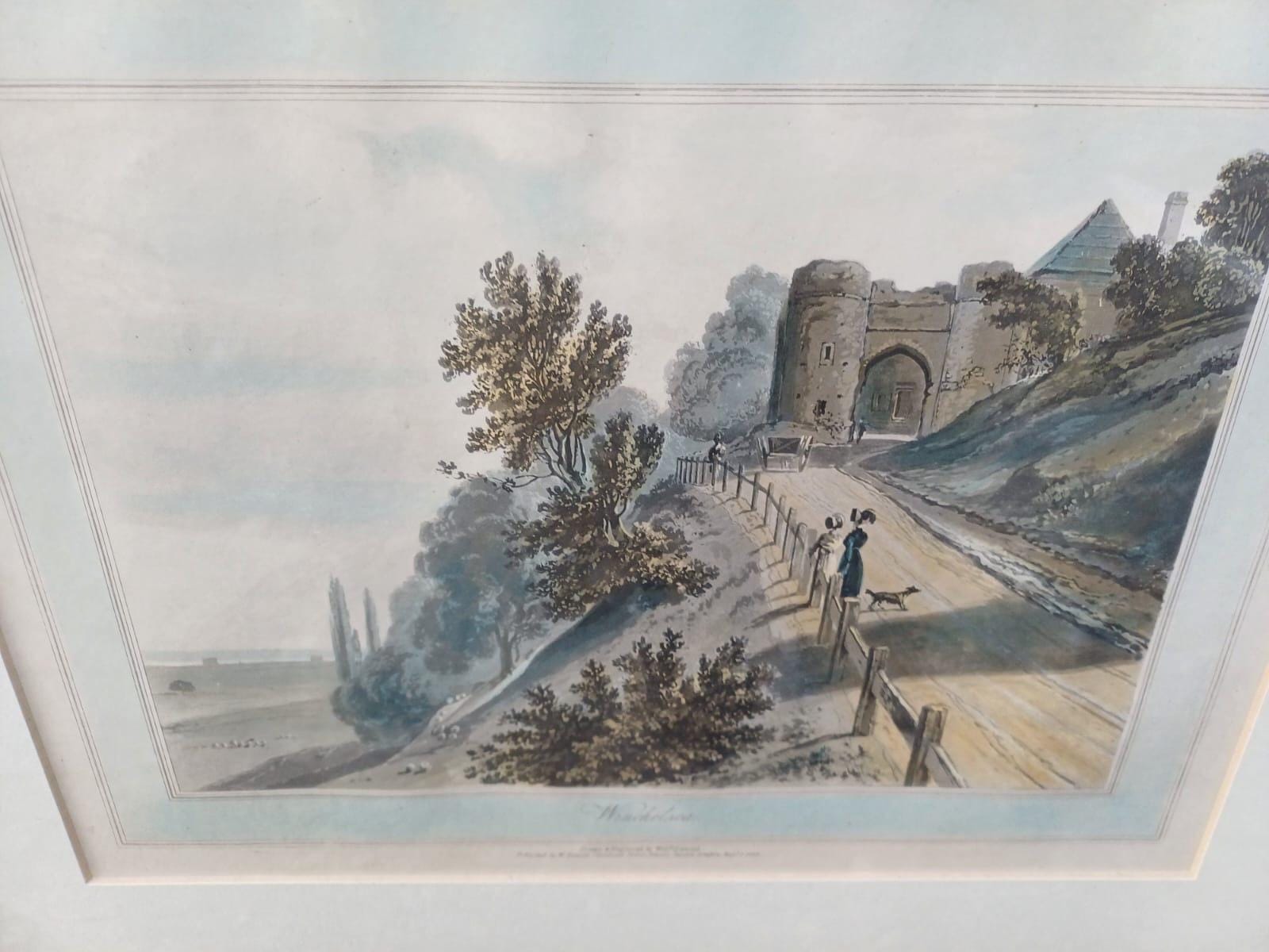 Antique Hand Coloured Print Winchelsea Sussex c1820s Georgian Town Gate Landscape Framed Historic Wall Art, W Daniell engraving, Cinque Port