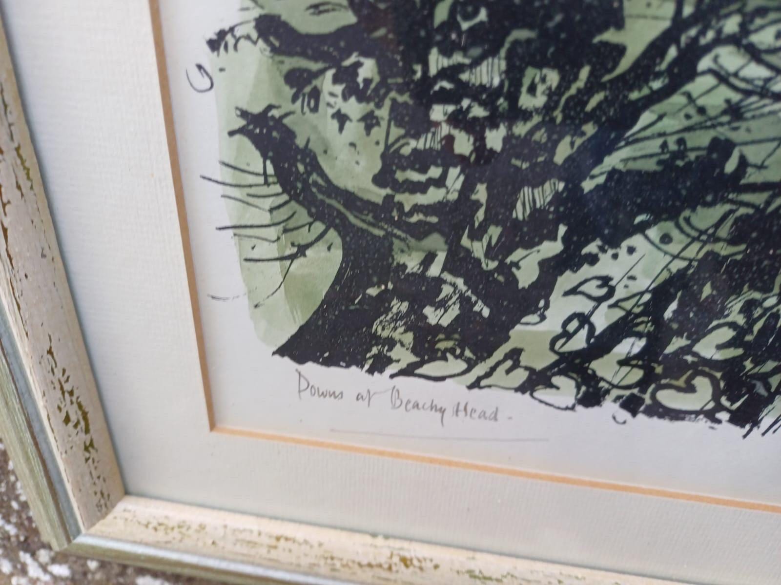 Vintage Signed Lithograph of Beachy Head, South Downs, Sussex by Robert Taverner (1920-2004), Coastal Landscape Framed English Seaside Art