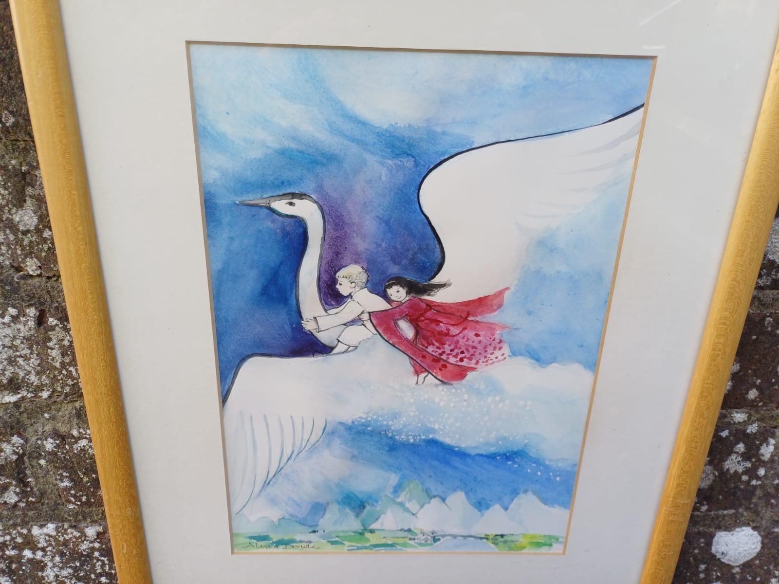 Original watercolour illustrations by Alma Dowle for children's author Oliver Eade, signed paintings, storybook, nursery Art, Moon Rabbit