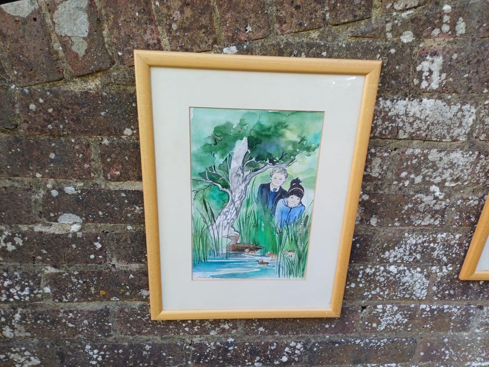 Original watercolour illustrations by Alma Dowle for children's author Oliver Eade, signed paintings, storybook, nursery Art, Moon Rabbit