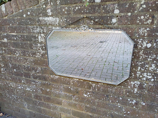 Vintage 1930s Chrome Ribbon Wall Mirror – Art Deco Era, Bevelled Glass, Elegant Teardrop Frame, Decorative Antique Statement Piece
