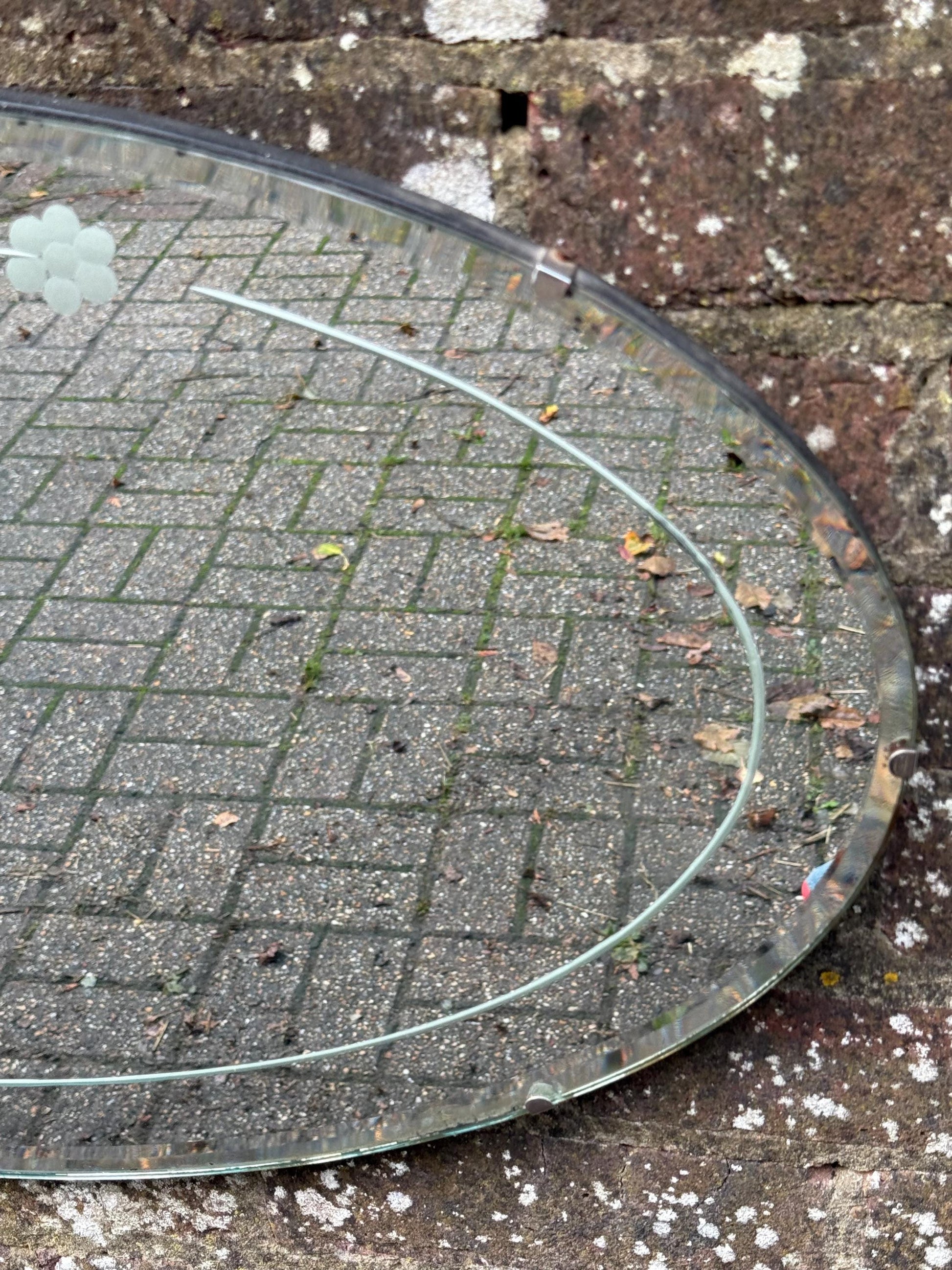 Excellent early mid 1900s Frameless Oval Etched Mirror, large mirror 1930s-1950s, oval glass mirror, mid century mirror 68cm x 41cm