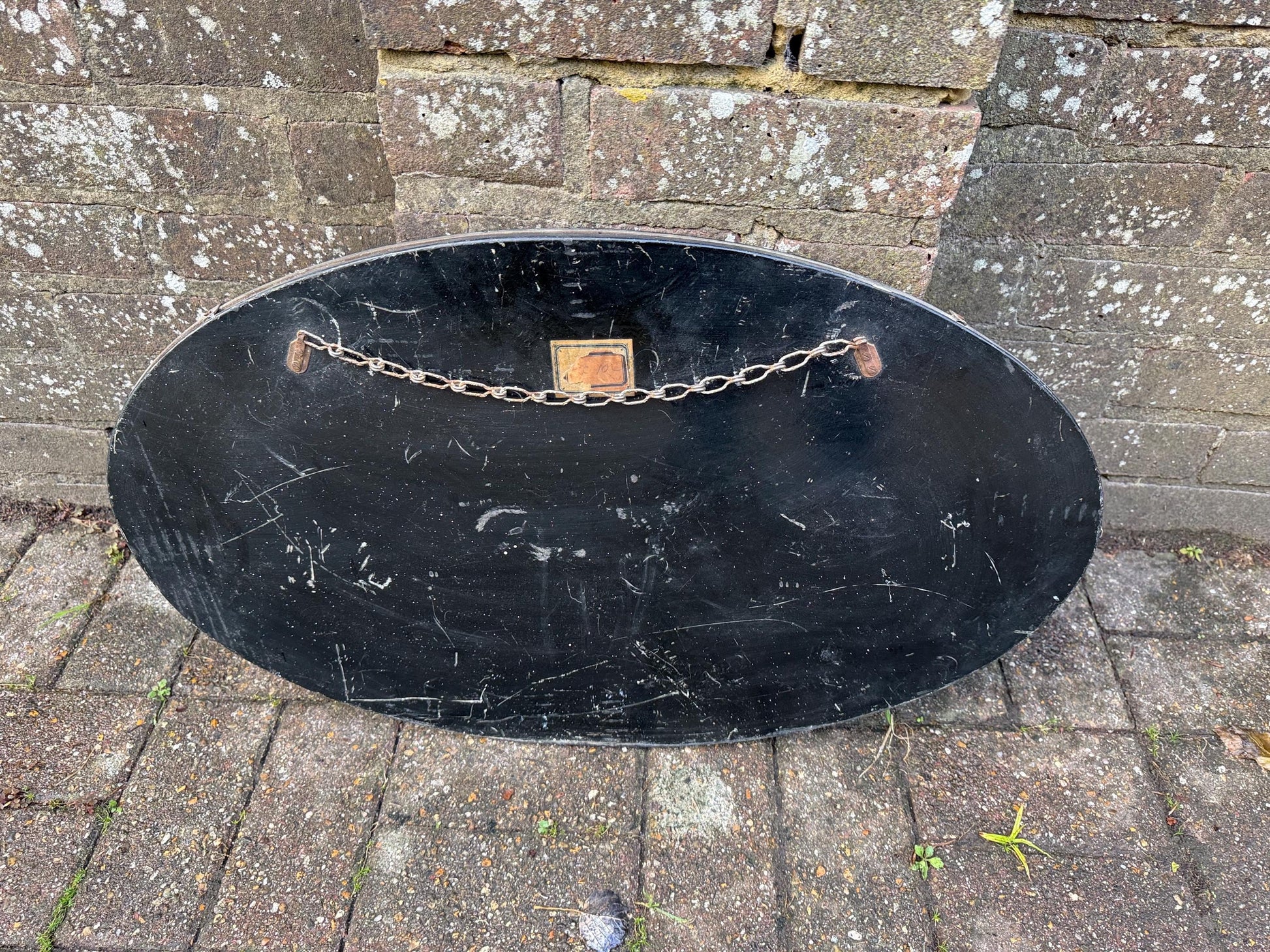 Excellent early mid 1900s Frameless Oval Etched Mirror, large mirror 1930s-1950s, oval glass mirror, mid century mirror 68cm x 41cm