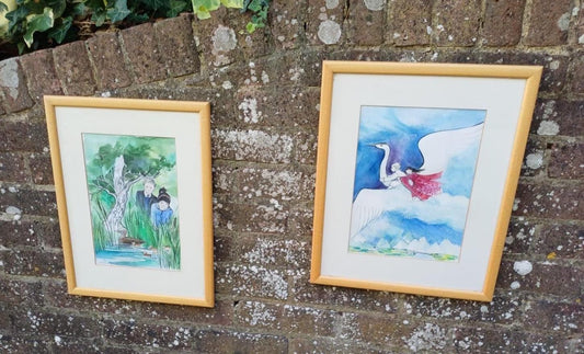 Original watercolour illustrations by Alma Dowle for children's author Oliver Eade, signed paintings, storybook, nursery Art, Moon Rabbit
