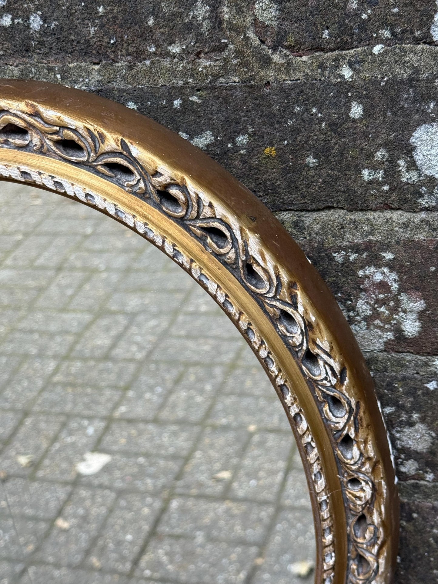 Pretty Vintage Gold Oval Mirror, small gold mirror, shabby chic finish.