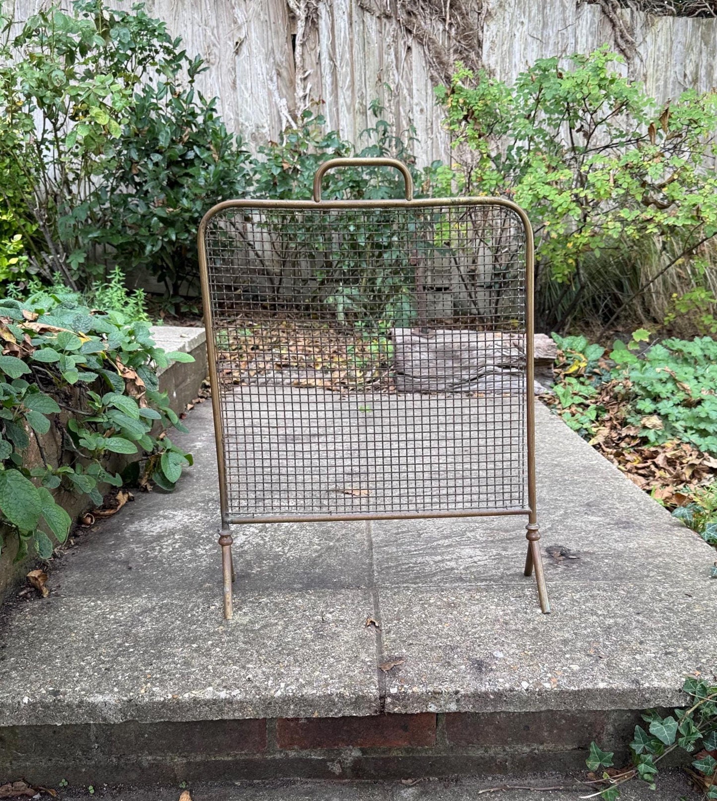 Antique brass mesh fire screen, spark guard, vintage fire screen - small fire screen, spark guar