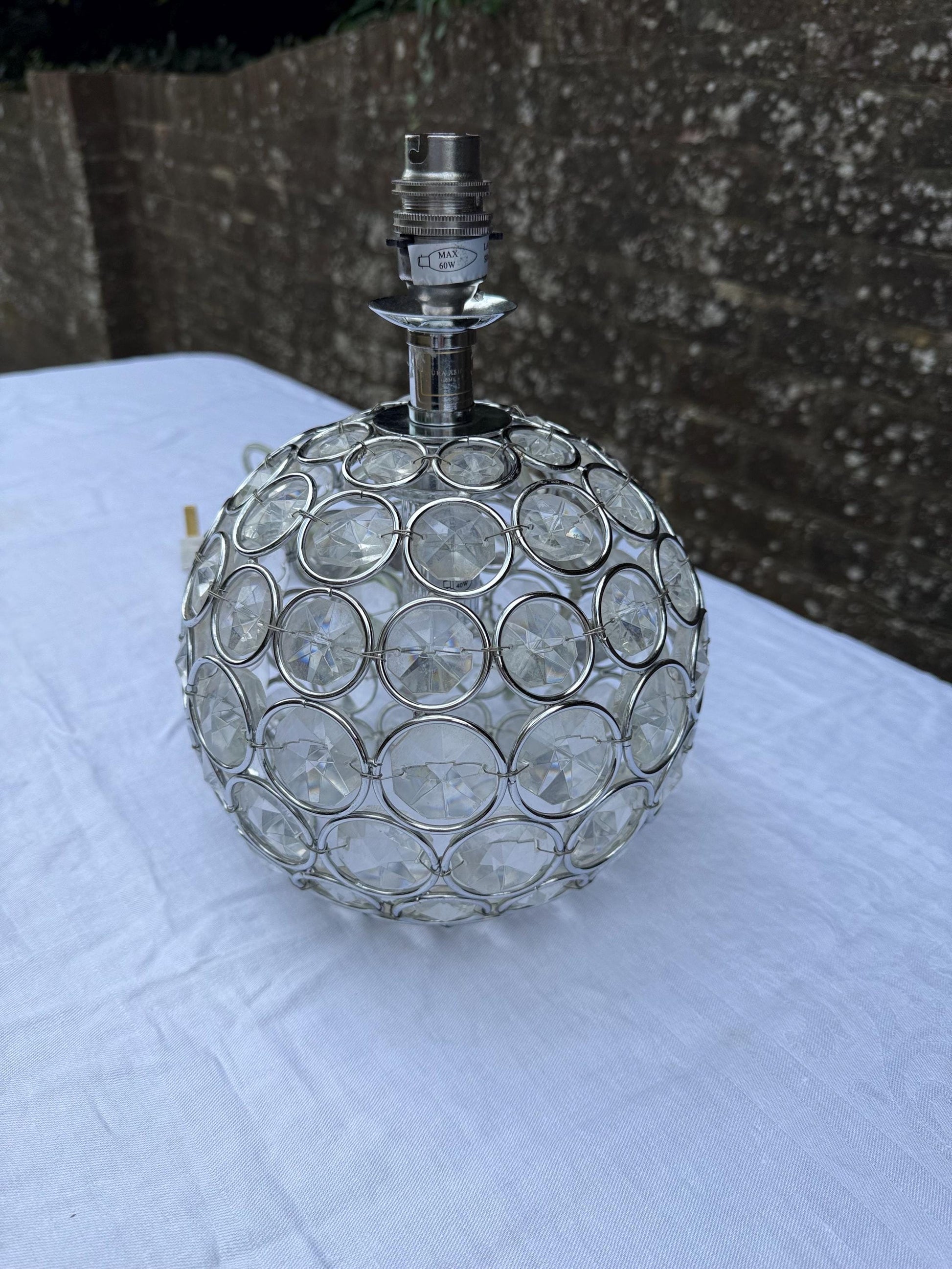 Vintage Crystal Globe Lamp, Chrome & Glass Orb Table Lamp with Faceted Crystal Discs, Retro Glam Lighting, Laura Ashley Store lamp