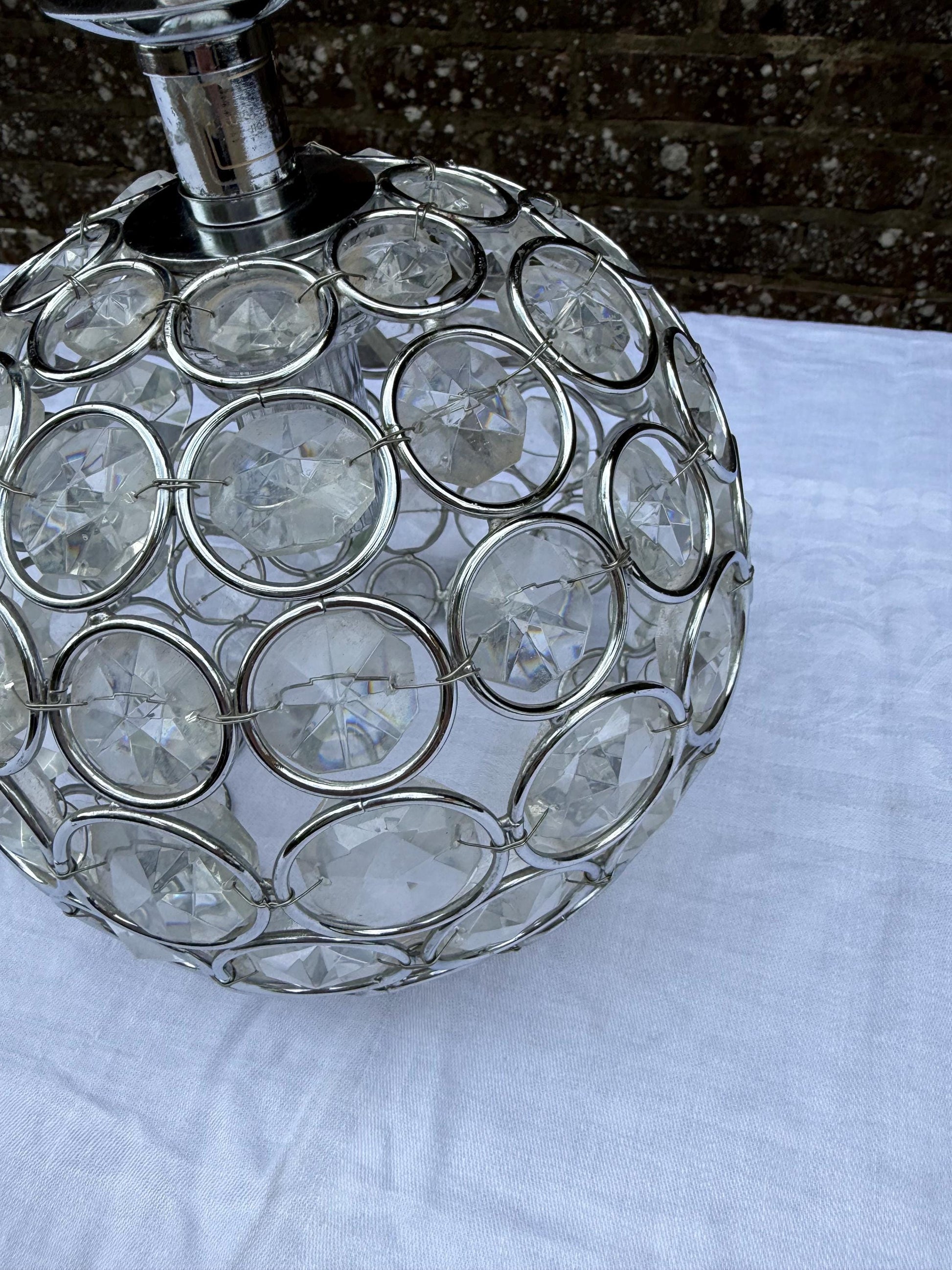 Vintage Crystal Globe Lamp, Chrome & Glass Orb Table Lamp with Faceted Crystal Discs, Retro Glam Lighting, Laura Ashley Store lamp