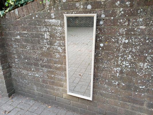 Vintage 1950s/60s Rectangular Wall Mirror – Cream Gesso Frame, Bevelled Glass, Mid Century Shabby Chic Hall or Bedroom Decor