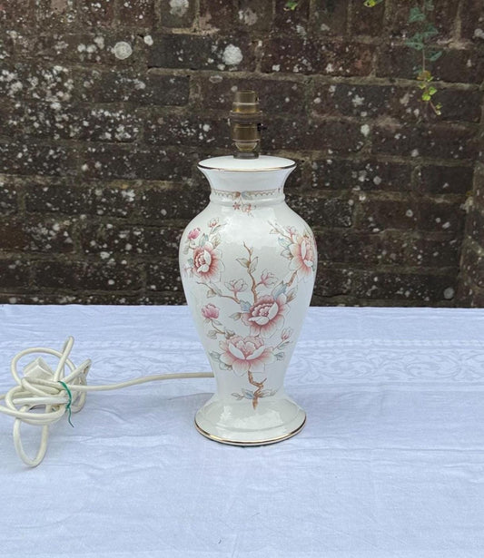 painted decorative lamp with roses and leaves. made for marks and spencers. st michaels lamp. 1980s decor. living room lamp. working pat tested