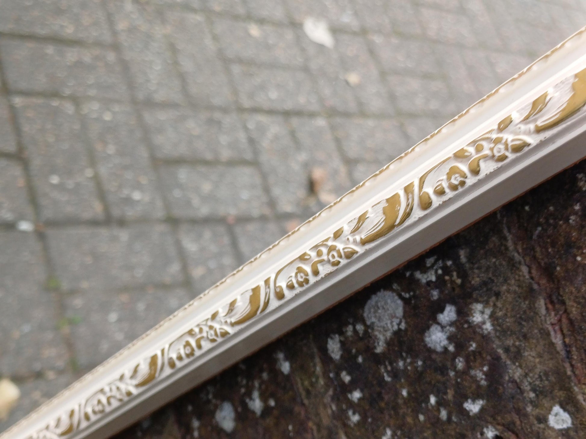 Vintage 1950s/60s Rectangular Wall Mirror – Cream Gesso Frame, Bevelled Glass, Mid Century Shabby Chic Hall or Bedroom Decor