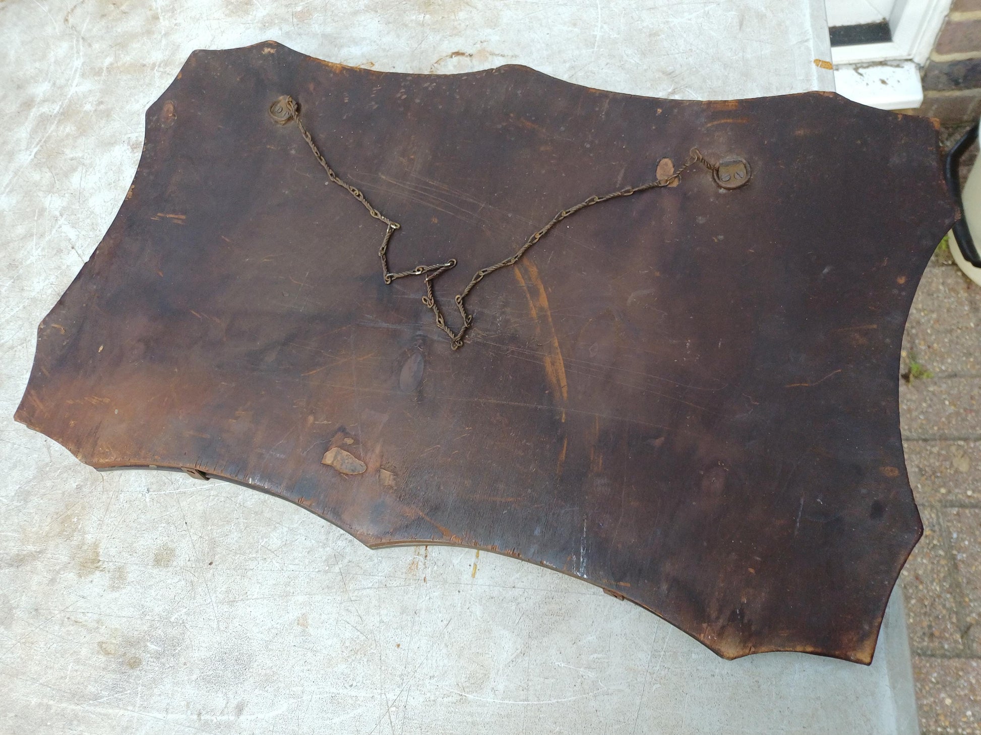 Original 1930s/50s Art Deco Frameless Wall Mirror, Vintage Bevelled Glass Mirror with Chain, Authentic Retro Mid-Century Style