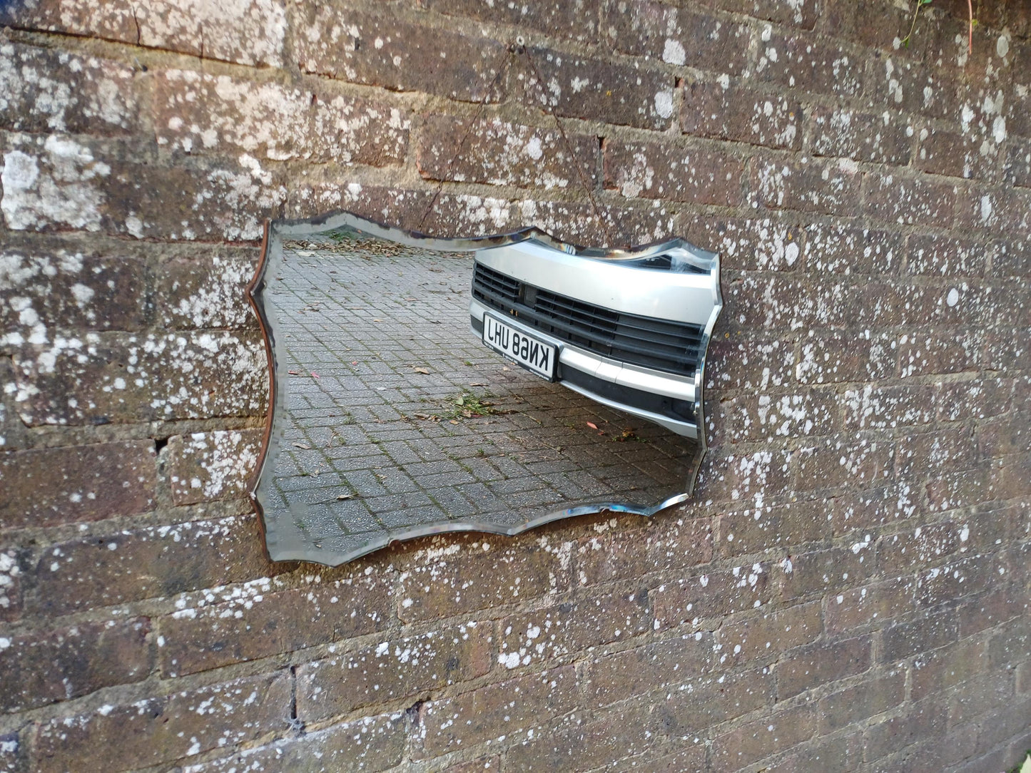 Original 1930s/50s Art Deco Frameless Wall Mirror, Vintage Bevelled Glass Mirror with Chain, Authentic Retro Mid-Century Style