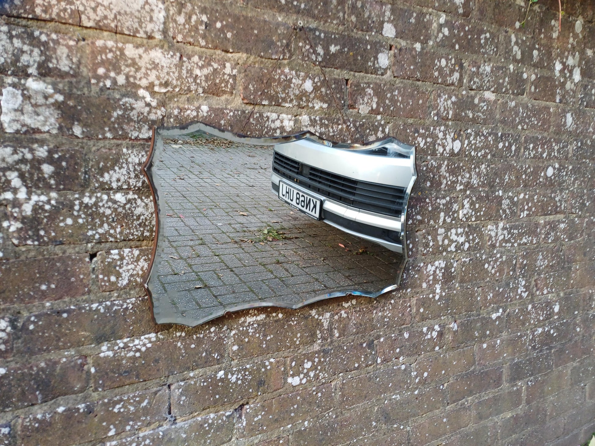 Original 1930s/50s Art Deco Frameless Wall Mirror, Vintage Bevelled Glass Mirror with Chain, Authentic Retro Mid-Century Style