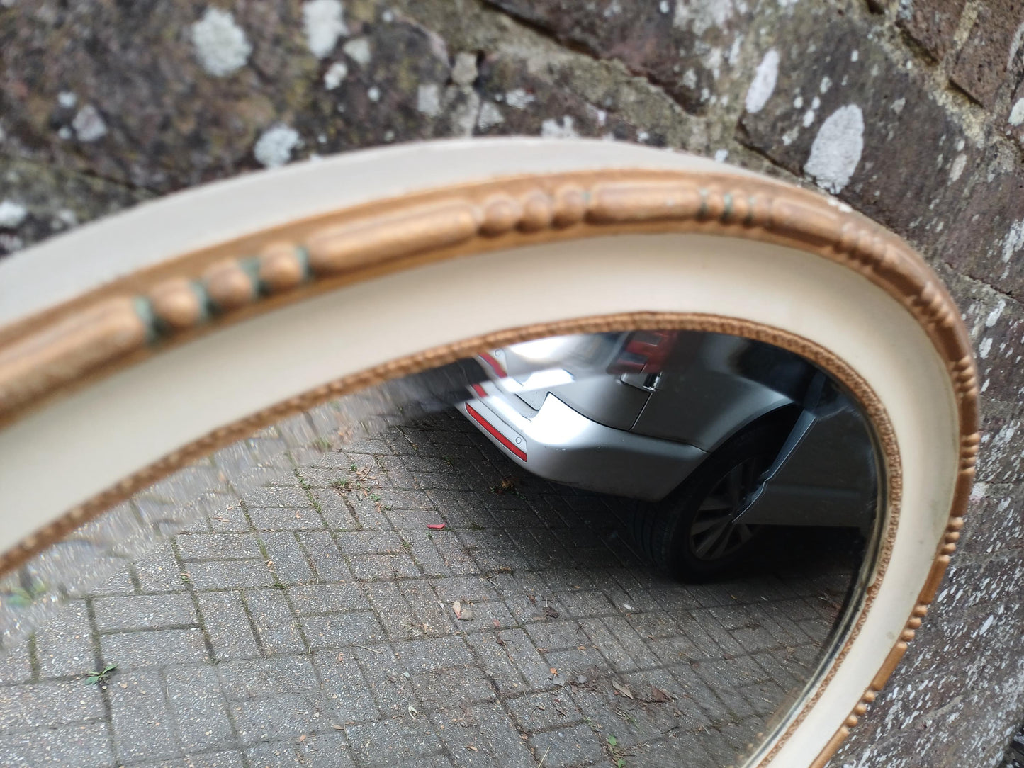 1930s Oval Cream & Gold Gilt Wall Mirror – Vintage Bevelled Glass Mirror, Antique French Cottagecore Shabby Chic Home Decor