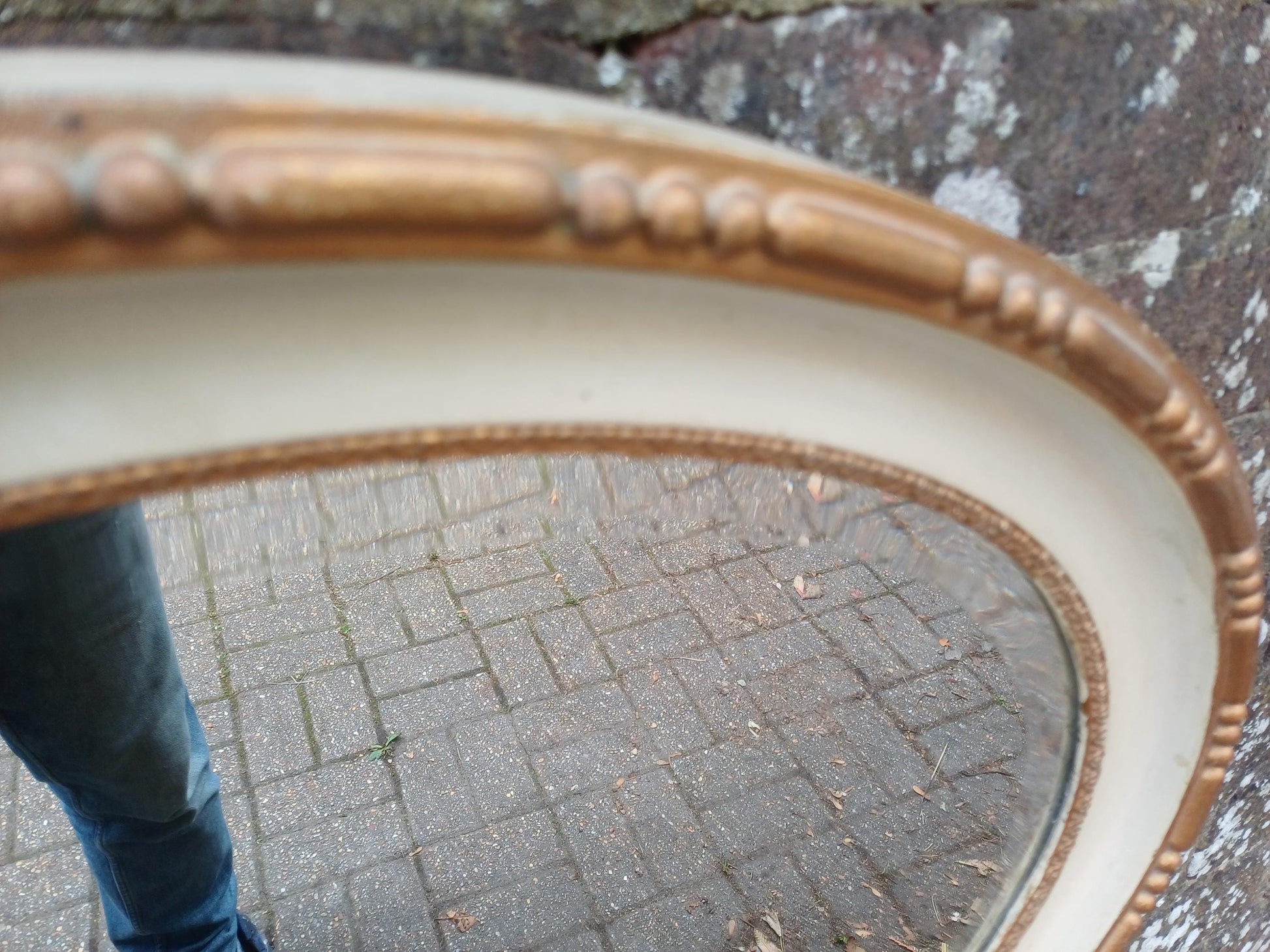 1930s Oval Cream & Gold Gilt Wall Mirror – Vintage Bevelled Glass Mirror, Antique French Cottagecore Shabby Chic Home Decor
