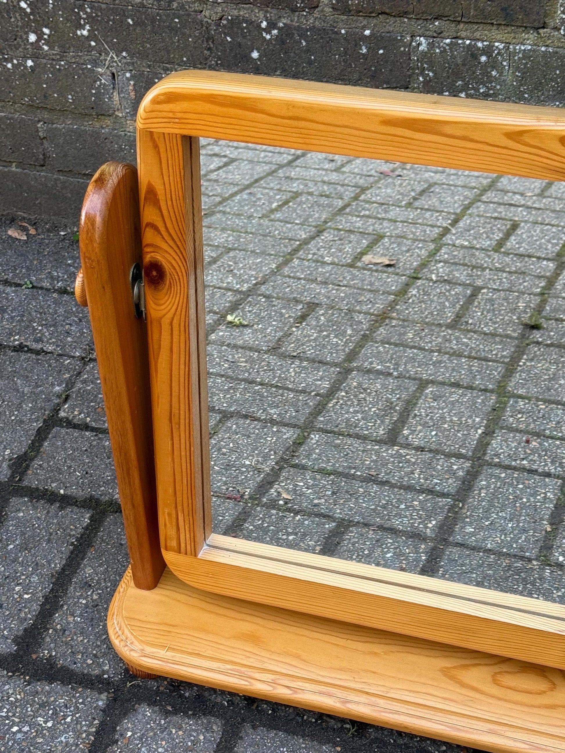 Large and Wide Vintage Pine Dressing Table Mirror, 1980s Scandi Country Vanity Mirror, Rustic Mirror Solid Pine, Retro Decor