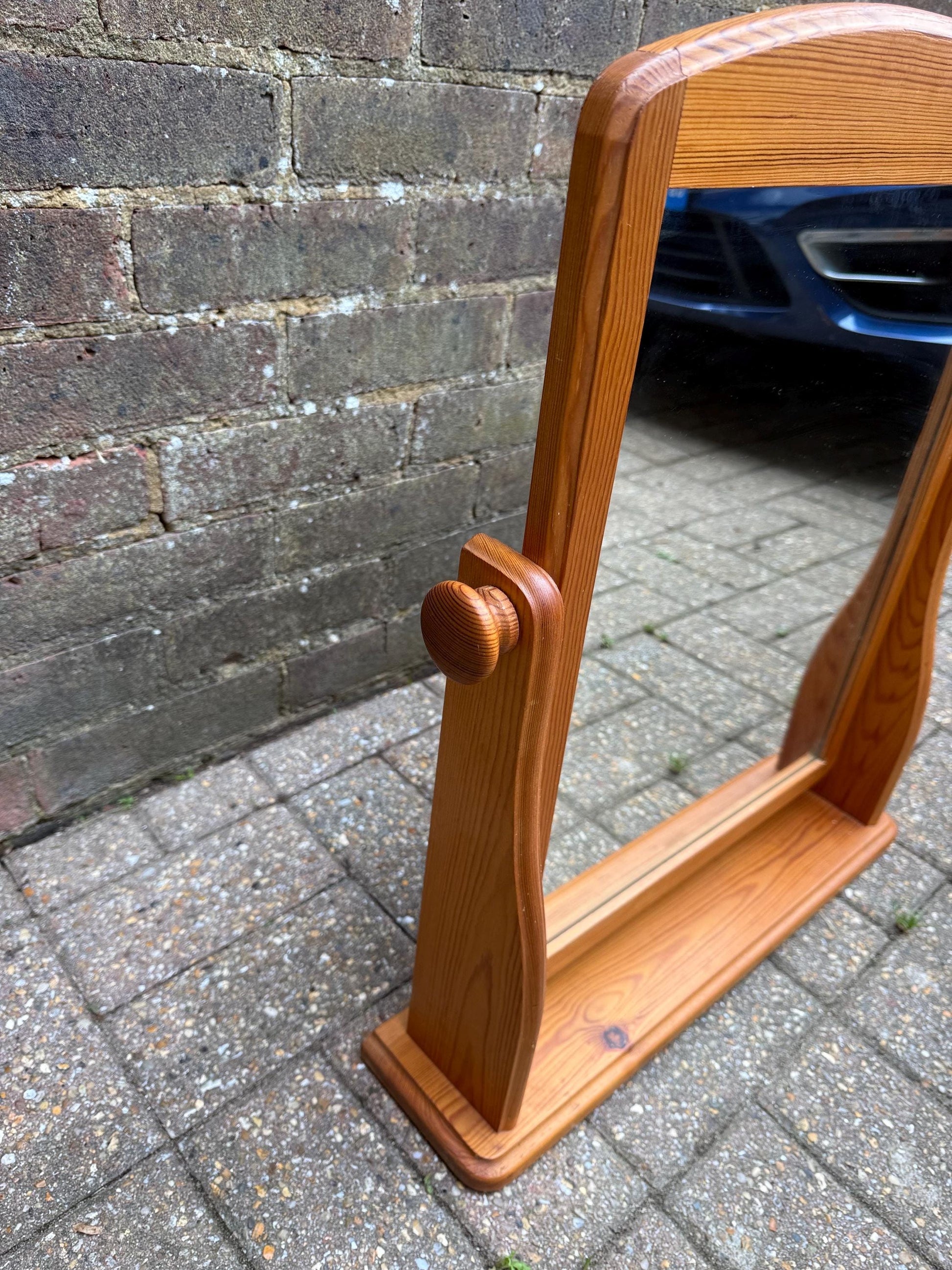 Vintage 1980s Pine Swivel Vanity Mirror, Solid Wood Dressing Table Mirror, English Country Farmhouse Style, Natural Pine Rustic Décor