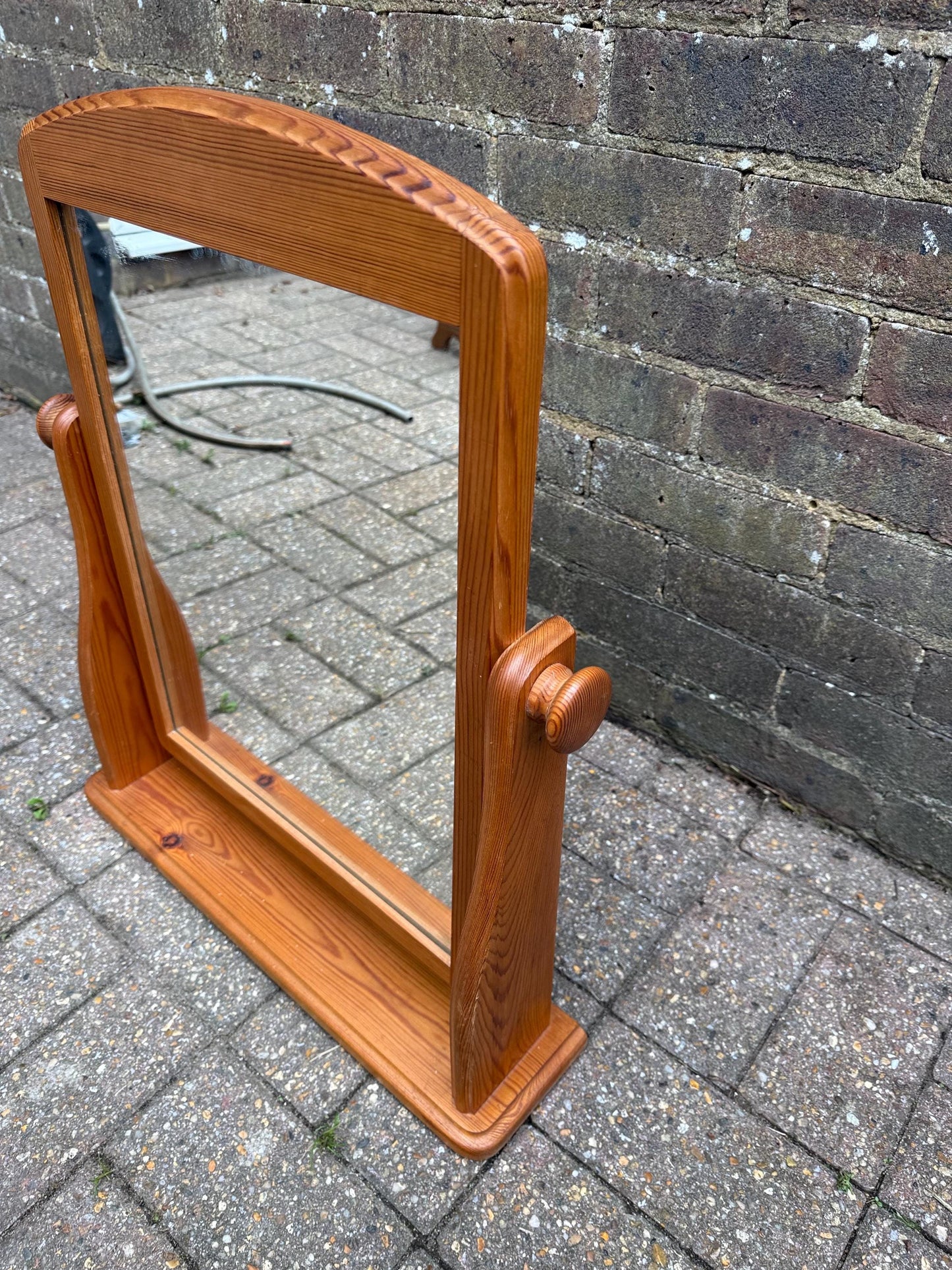 Vintage 1980s Pine Swivel Vanity Mirror, Solid Wood Dressing Table Mirror, English Country Farmhouse Style, Natural Pine Rustic Décor