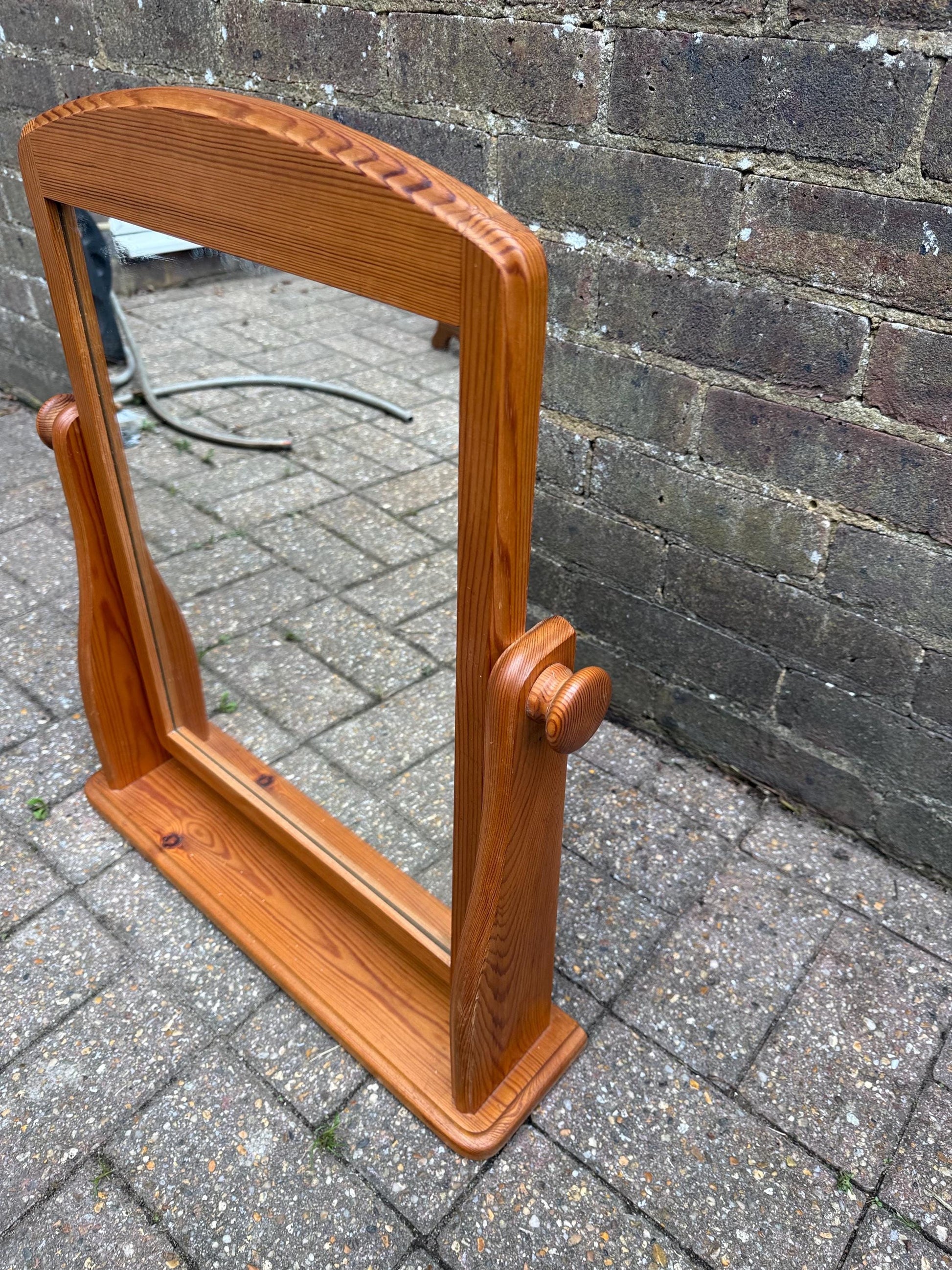 Vintage 1980s Pine Swivel Vanity Mirror, Solid Wood Dressing Table Mirror, English Country Farmhouse Style, Natural Pine Rustic Décor