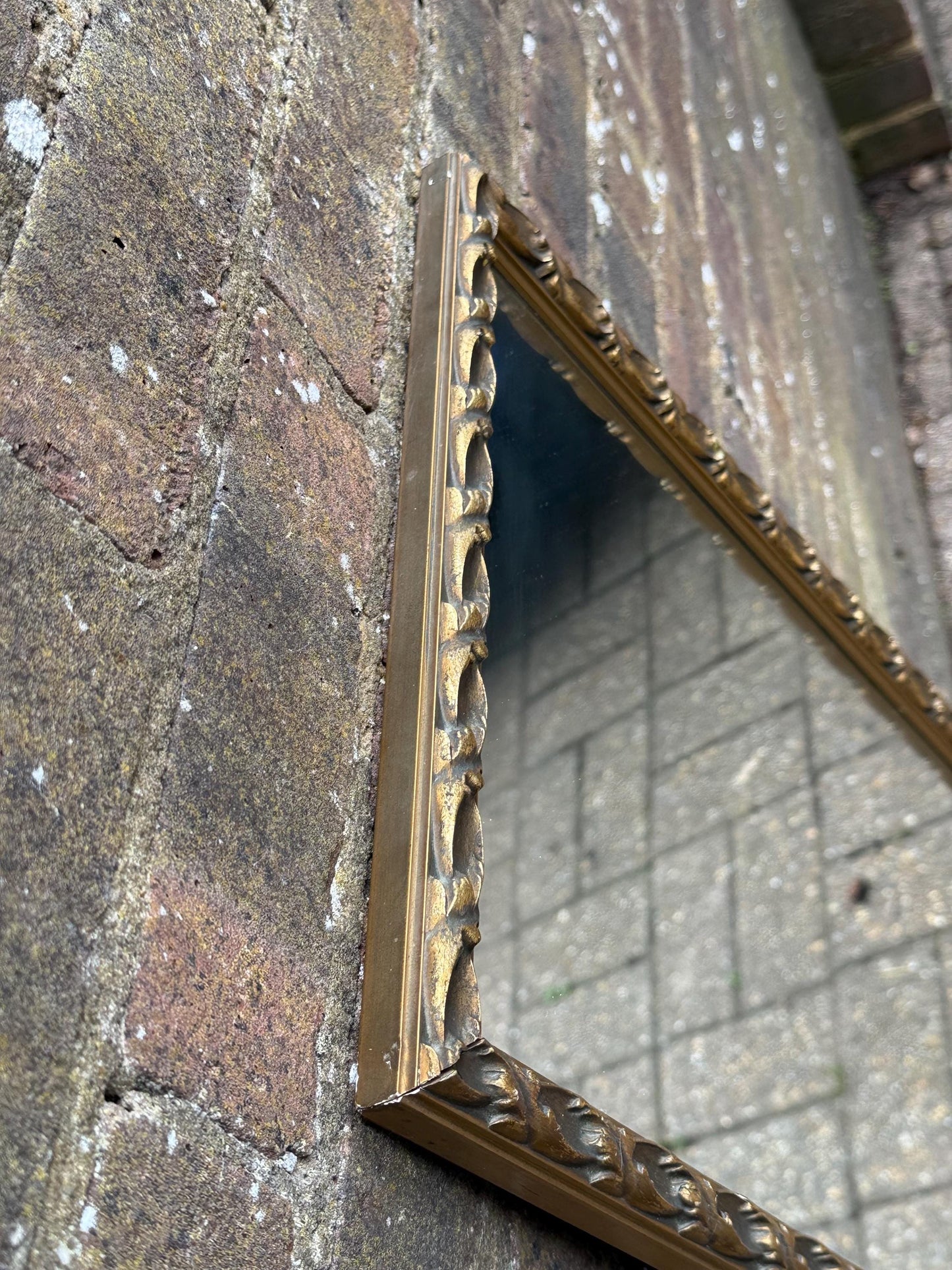 Quality vintage gold painted wooden mirror, large rectangular retro mirror, heavy quality wooden mirror with gold antique finish