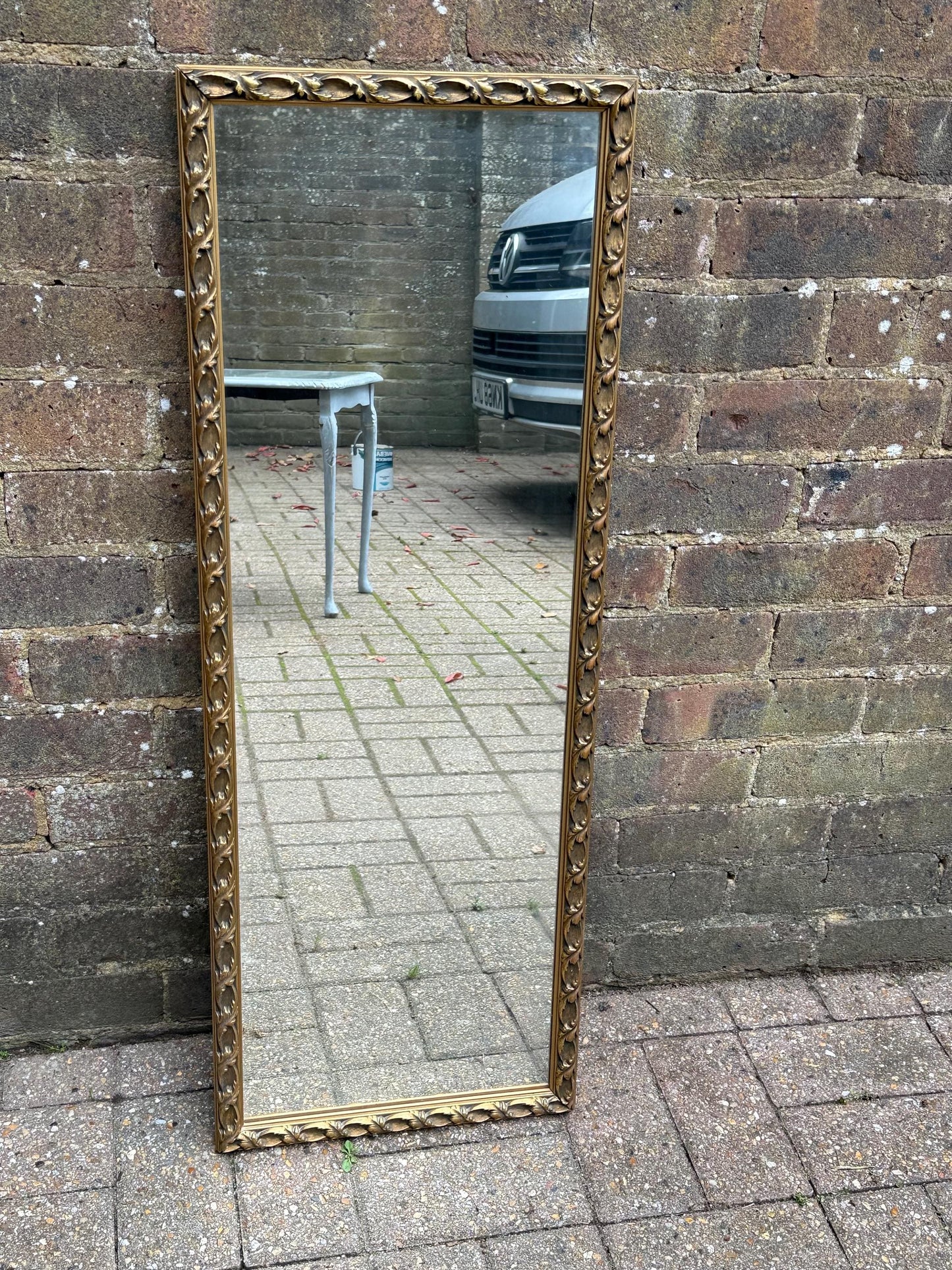 Quality vintage gold painted wooden mirror, large rectangular retro mirror, heavy quality wooden mirror with gold antique finish