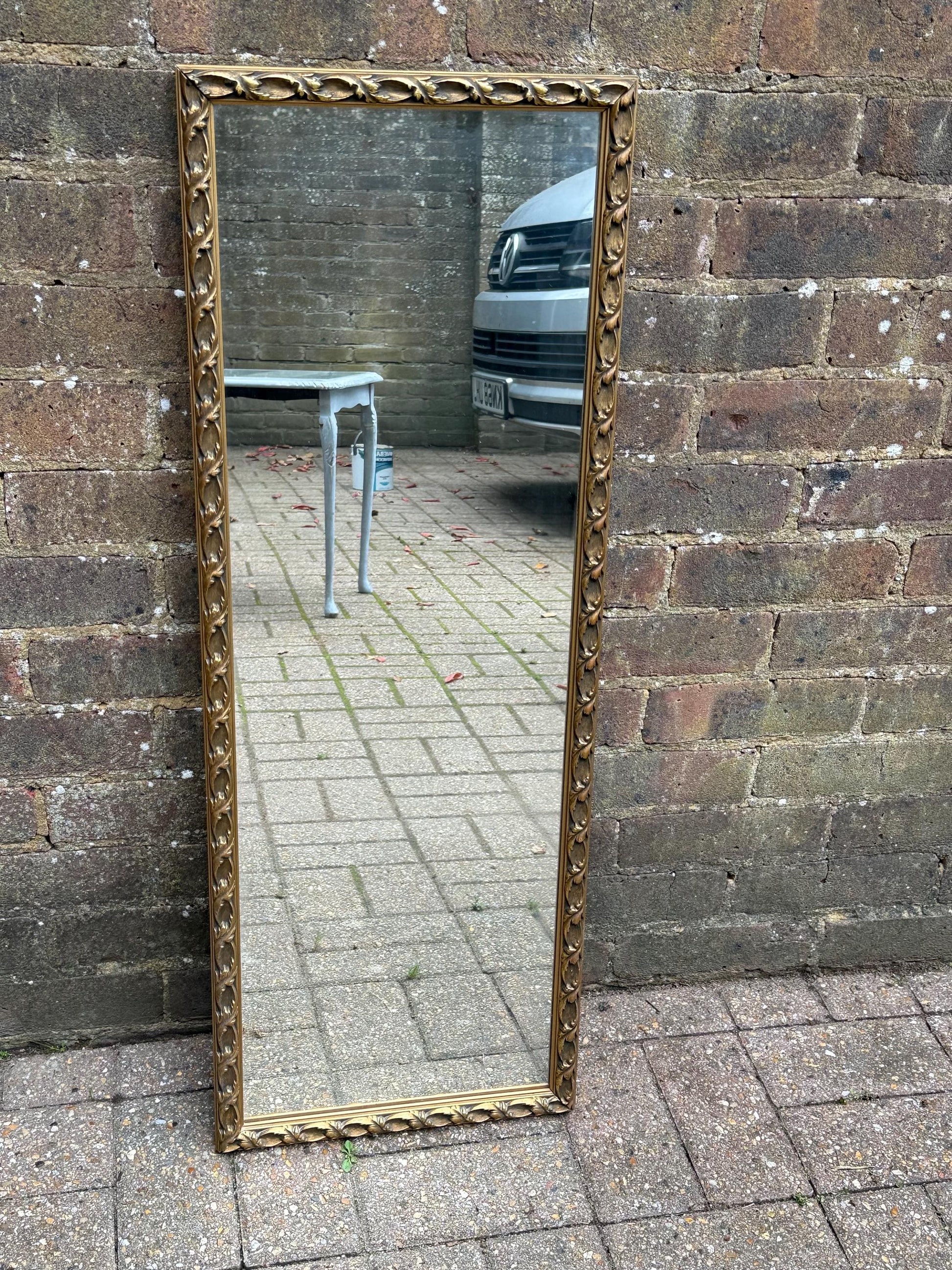 Quality vintage gold painted wooden mirror, large rectangular retro mirror, heavy quality wooden mirror with gold antique finish