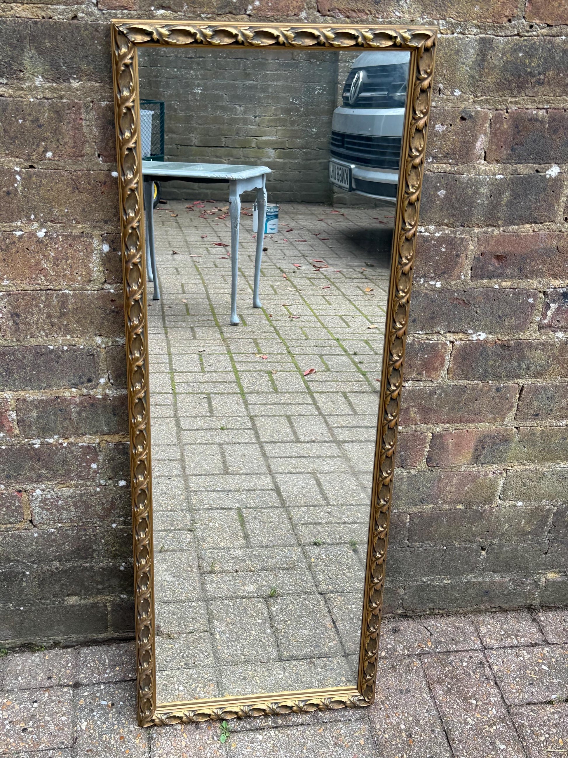 Quality vintage gold painted wooden mirror, large rectangular retro mirror, heavy quality wooden mirror with gold antique finish