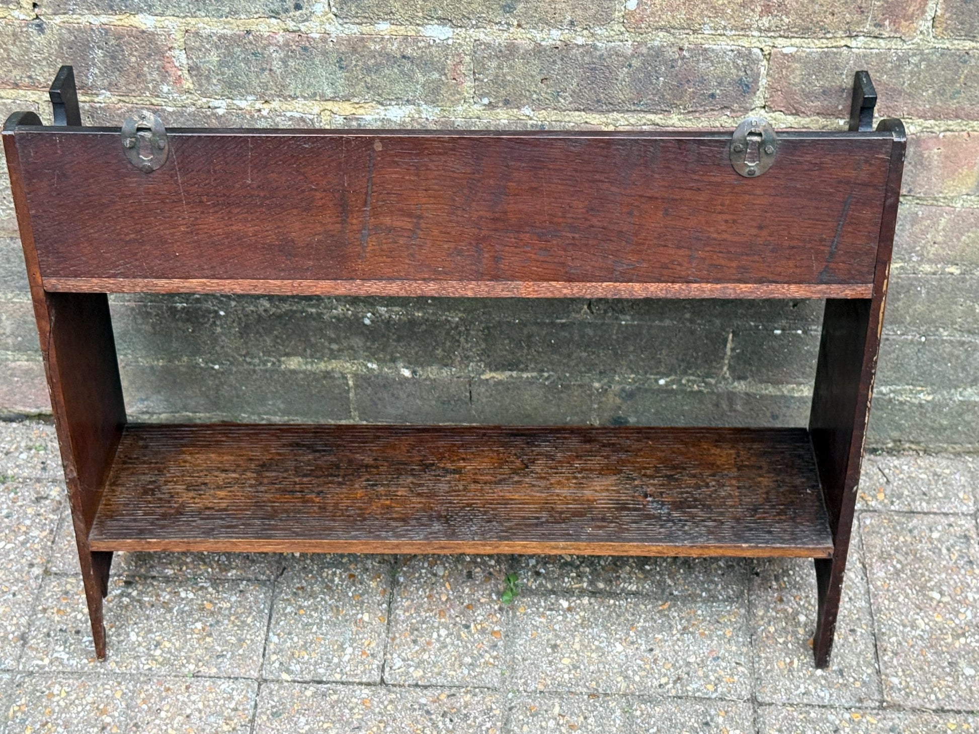 Antique Arts & Crafts Oak Wall Shelf with Hand-Carved Tulip Motif c.1910s English Country House Display Rack, antique wall shelf, oak shelf