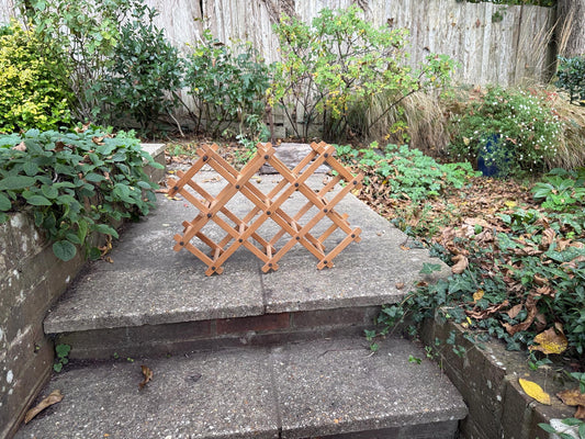 Vintage Folding Wooden Wine Rack – Mid-Century Expandable Bottle Holder, Retro Scandi Home Bar Decor, retro wine rack