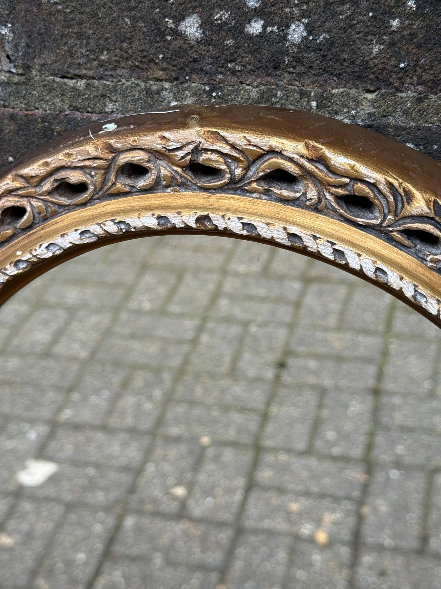 Pretty Vintage Gold Oval Mirror, small gold mirror, shabby chic finish.