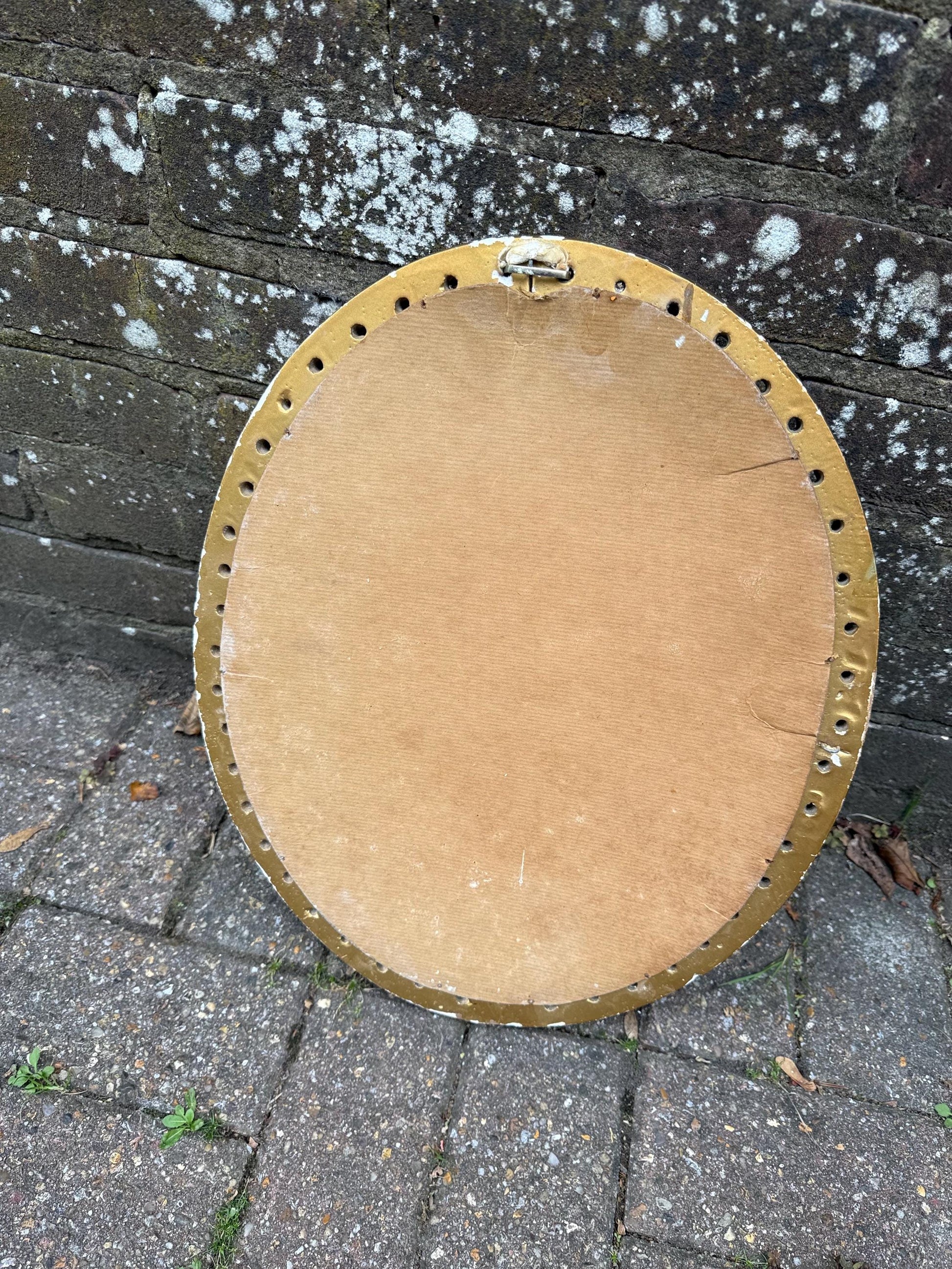 Pretty Vintage Gold Oval Mirror, small gold mirror, shabby chic finish.
