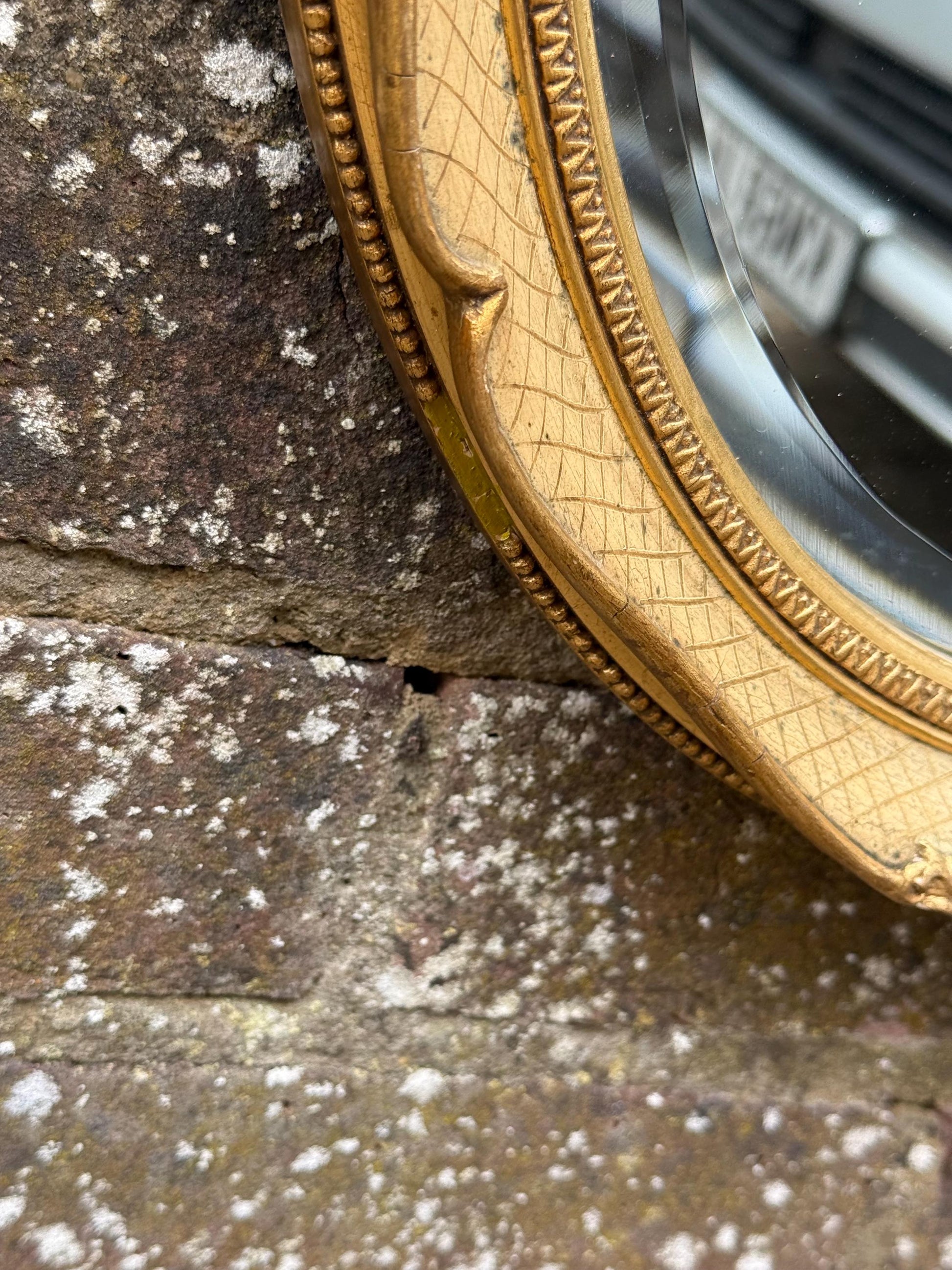 Gorgeous retro vintage mirror in cream and gold, Regency Style - small oval mirror
