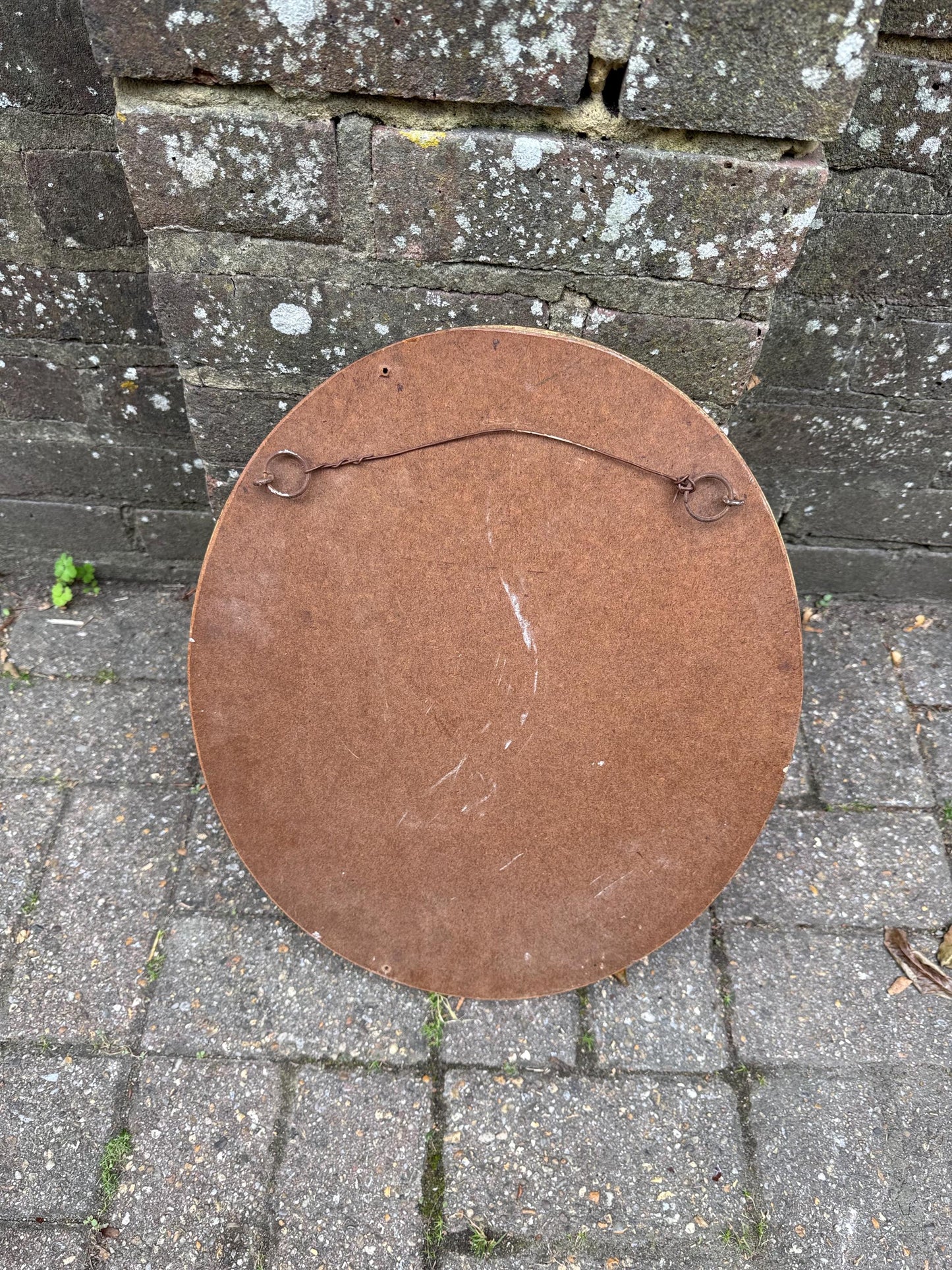 Gorgeous retro vintage mirror in cream and gold, Regency Style - small oval mirror