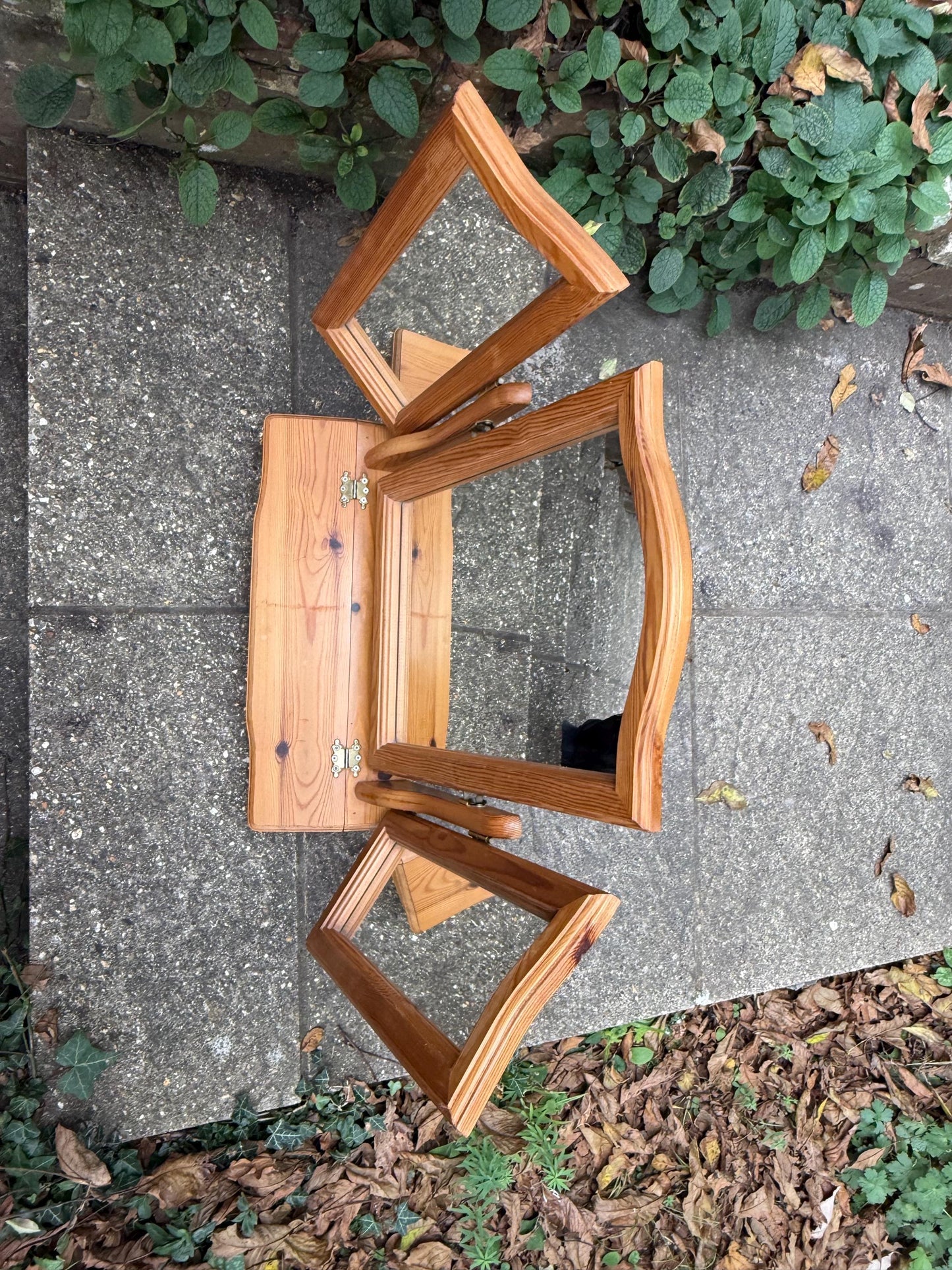 Vintage Pine Triple Vanity Mirror with Drawer – 1980s Country Cottage Dressing Table Mirror, quality vaniuty mirror with drawer