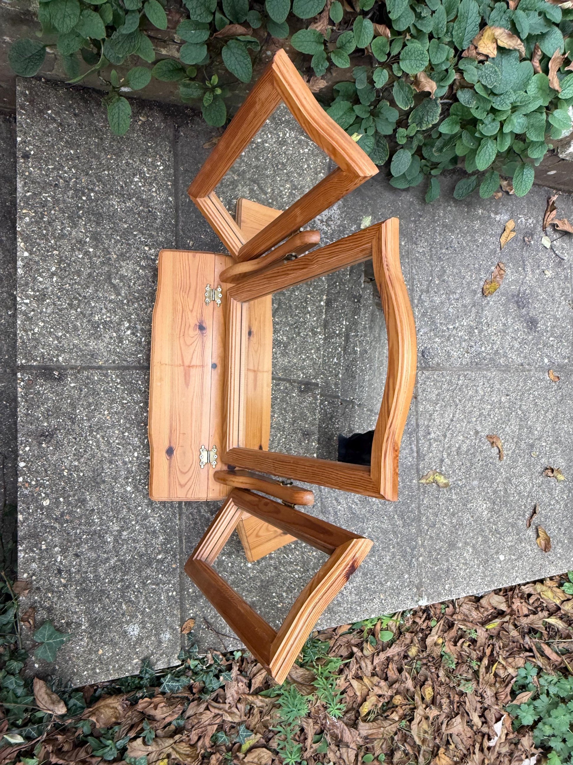 Vintage Pine Triple Vanity Mirror with Drawer – 1980s Country Cottage Dressing Table Mirror, quality vaniuty mirror with drawer